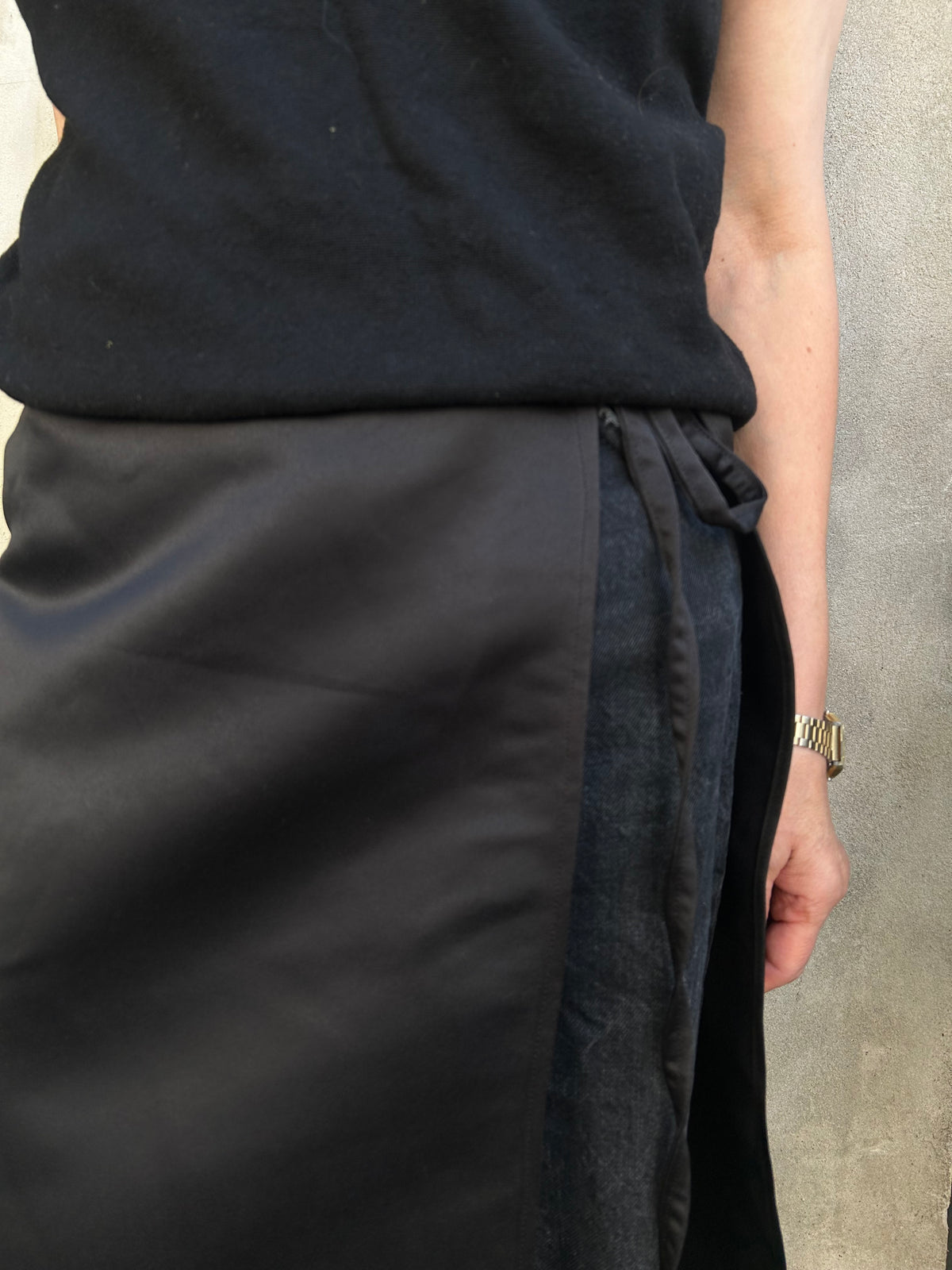 Black Satin Apron Skirt