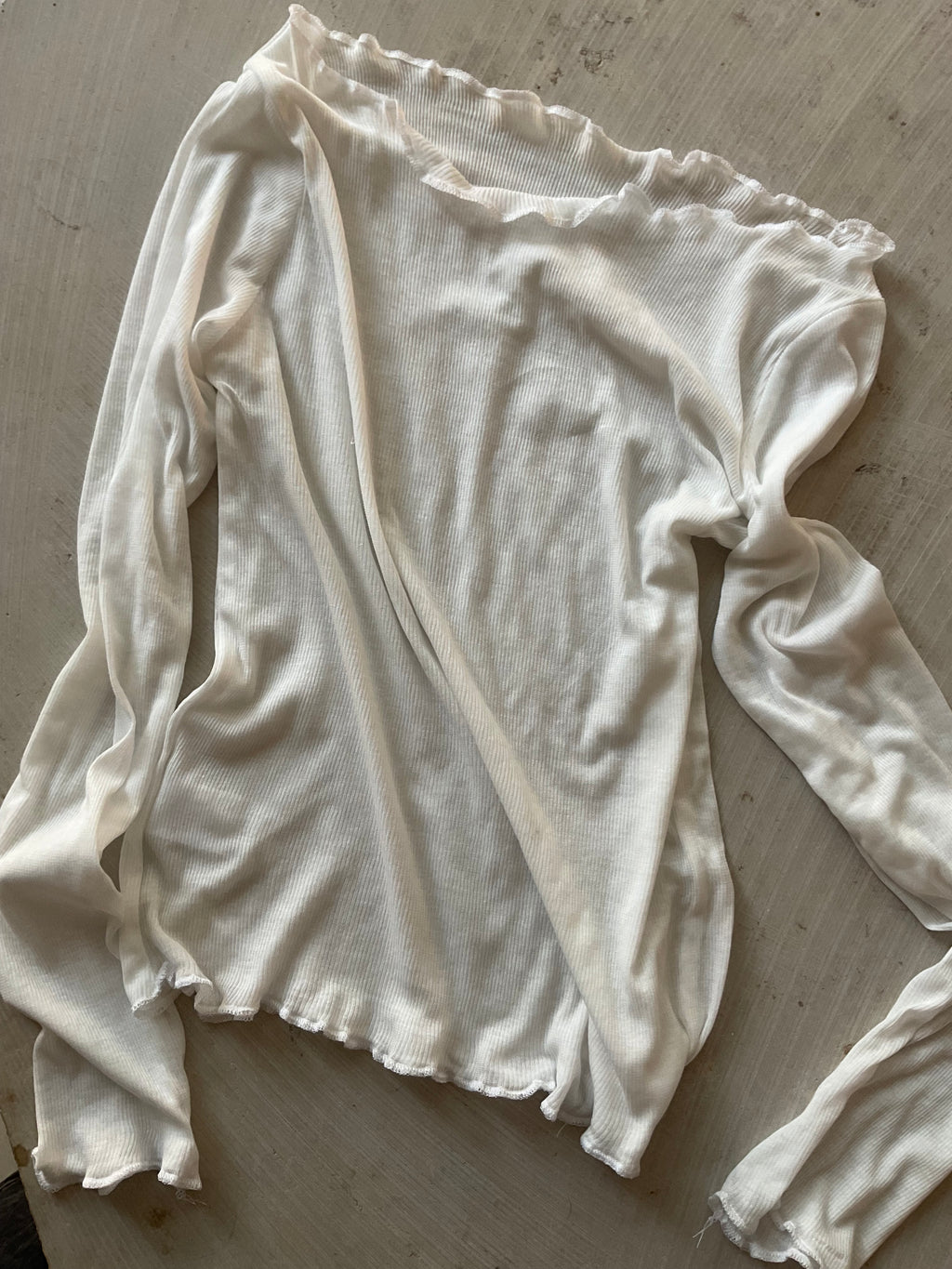 Sheer Cotton Rib Long Sleeve Top – W