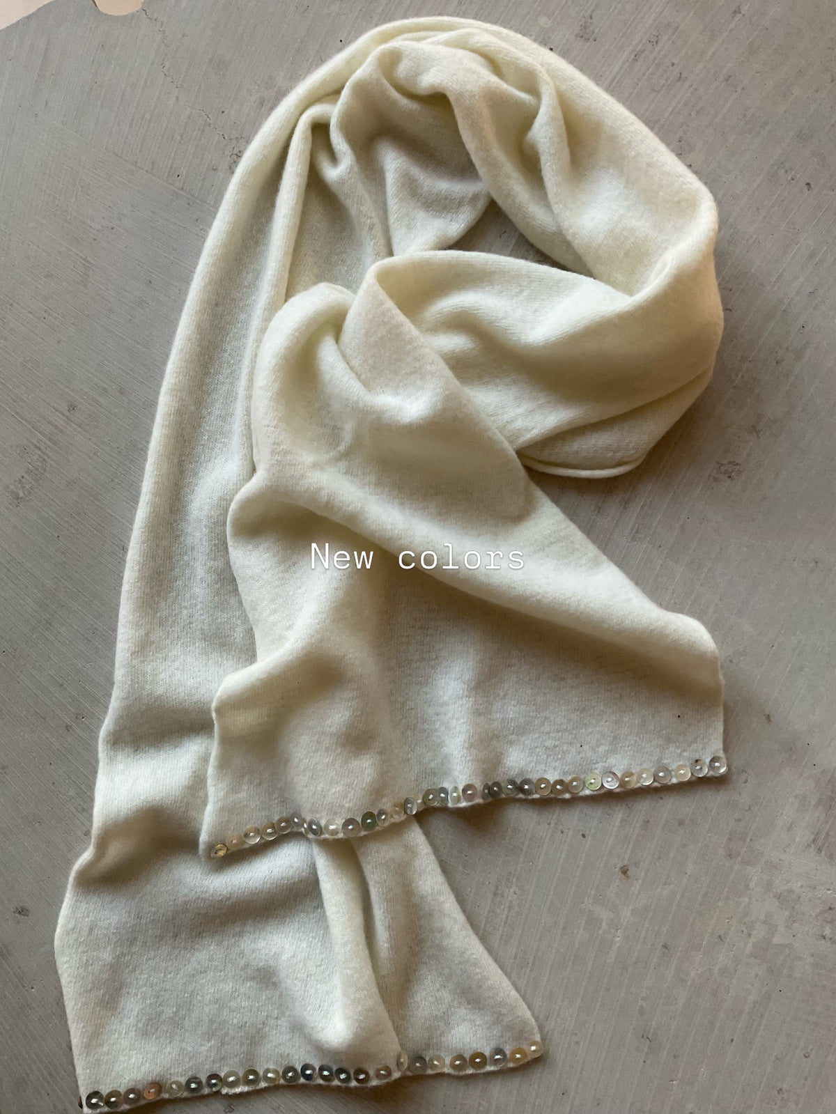 Merino Scarf with Mother-of-Pearl Buttons – Pre-Order WHITE