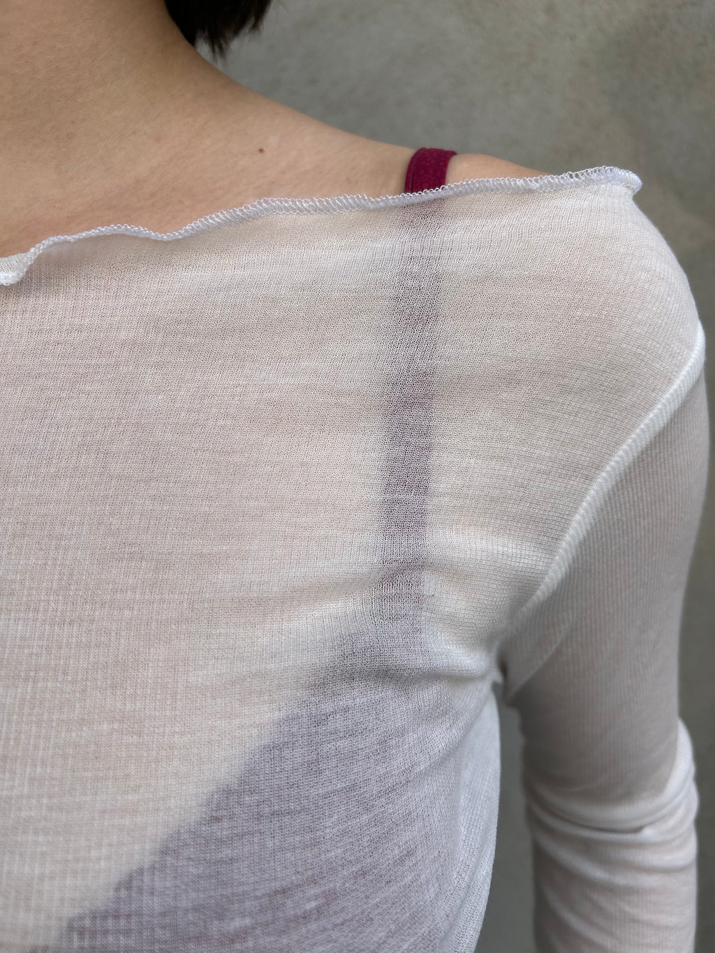 Sheer Cotton Rib Long Sleeve Top – W