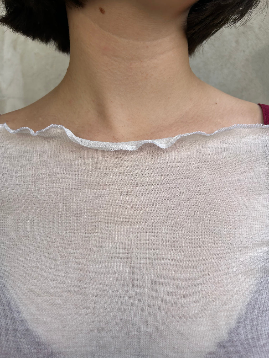 Sheer Cotton Rib Long Sleeve Top – W