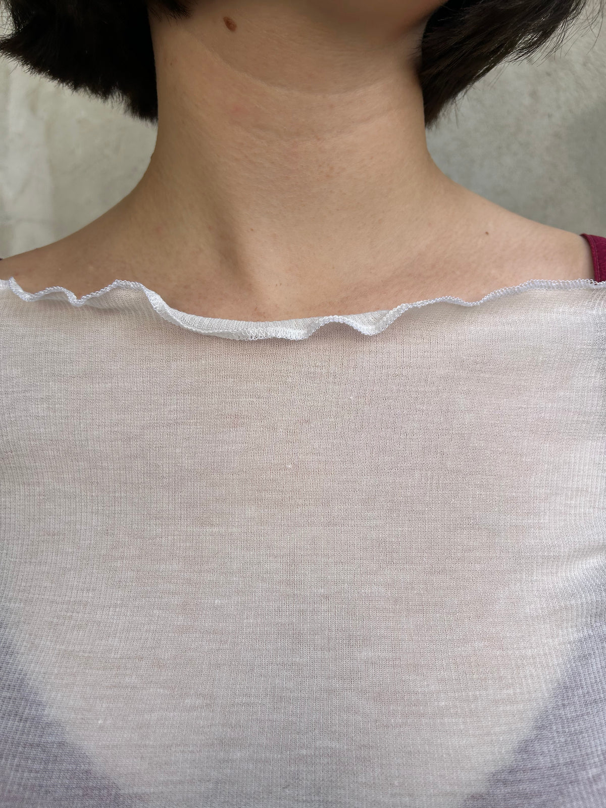 Sheer Cotton Rib Long Sleeve Top – W