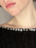 Merino Ribb Top with Pearl Button boat neck black