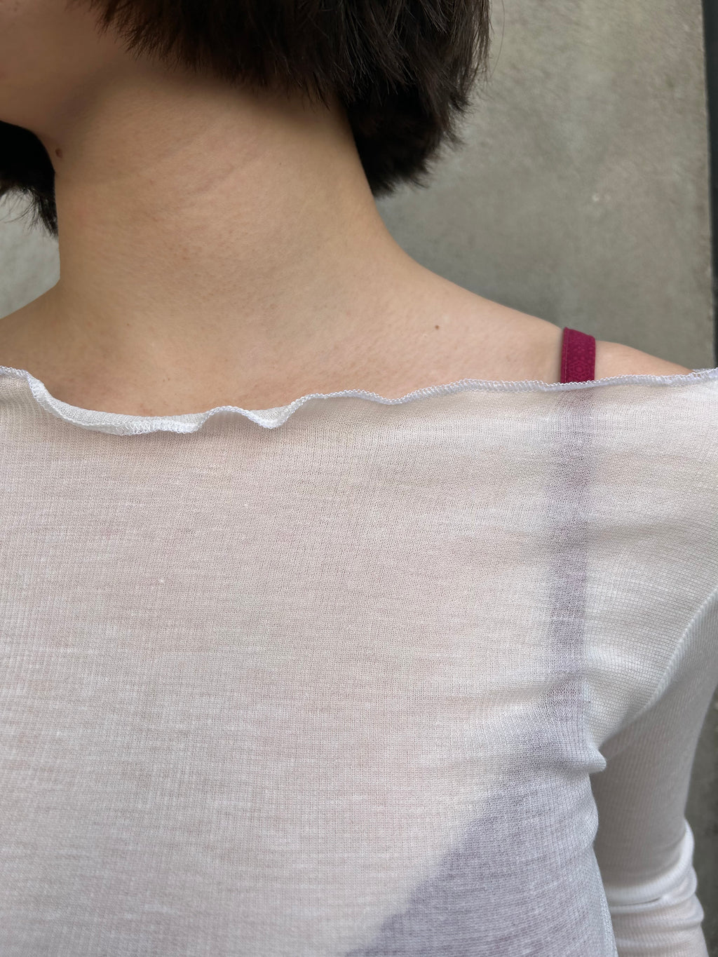 Sheer Cotton Rib Long Sleeve Top – W