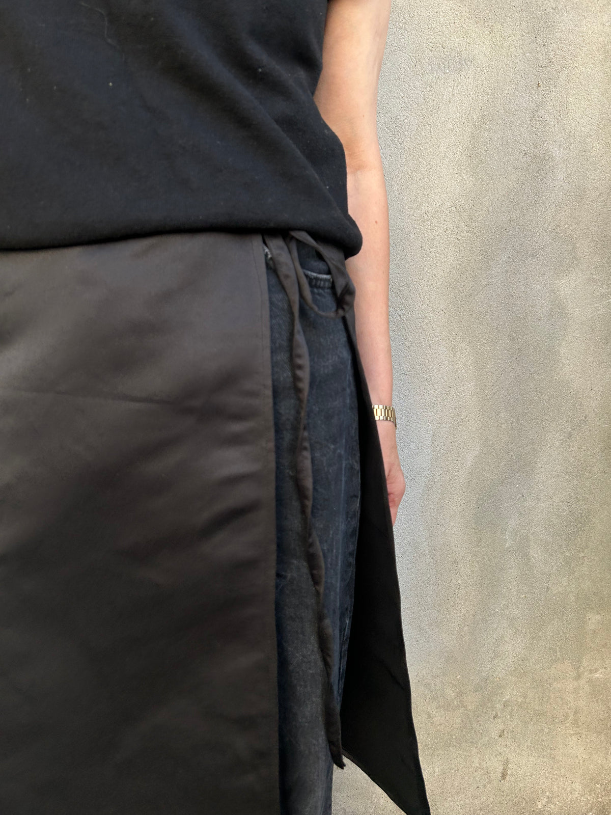 Black Satin Apron Skirt