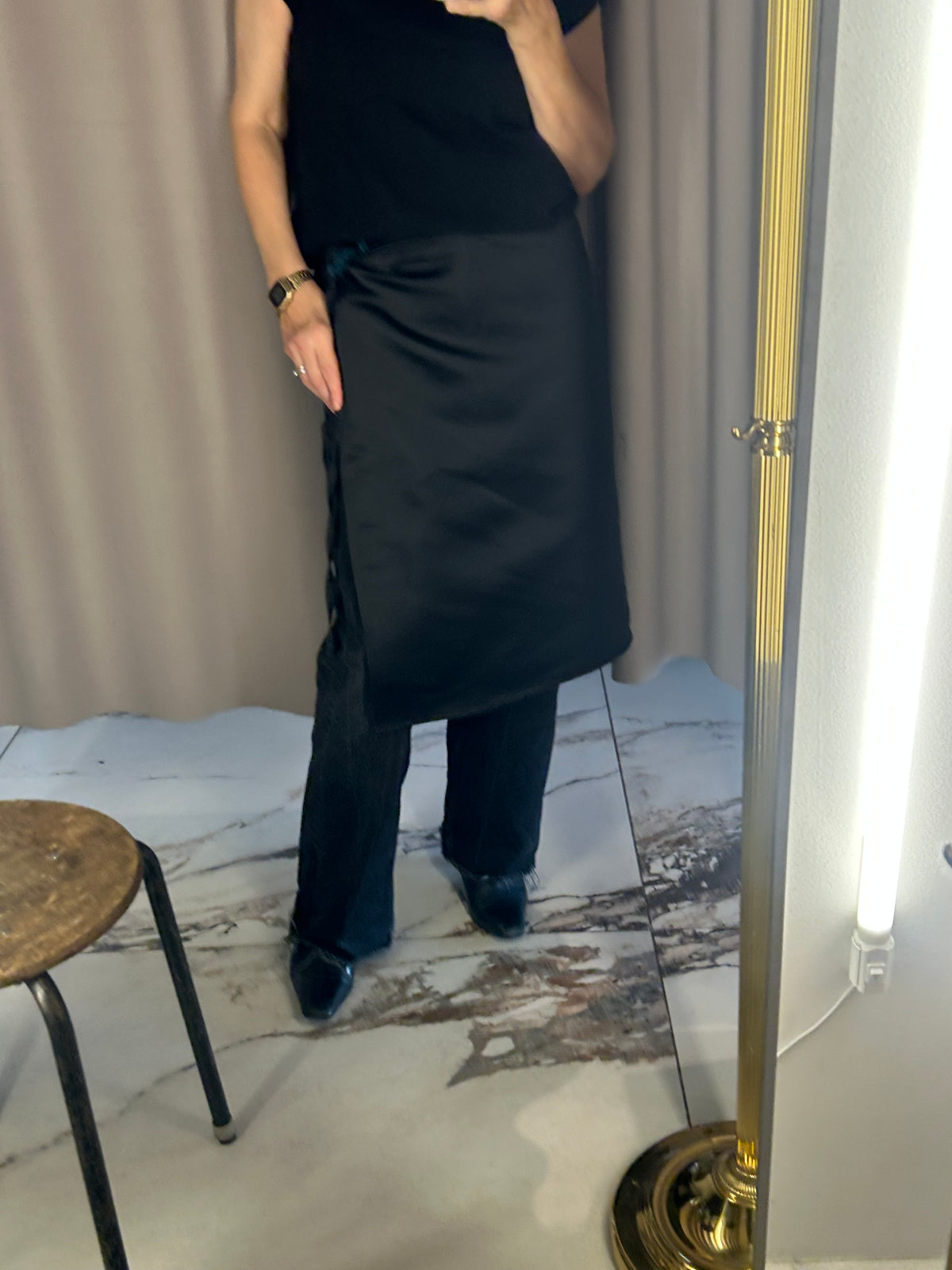 Black Satin Apron Skirt
