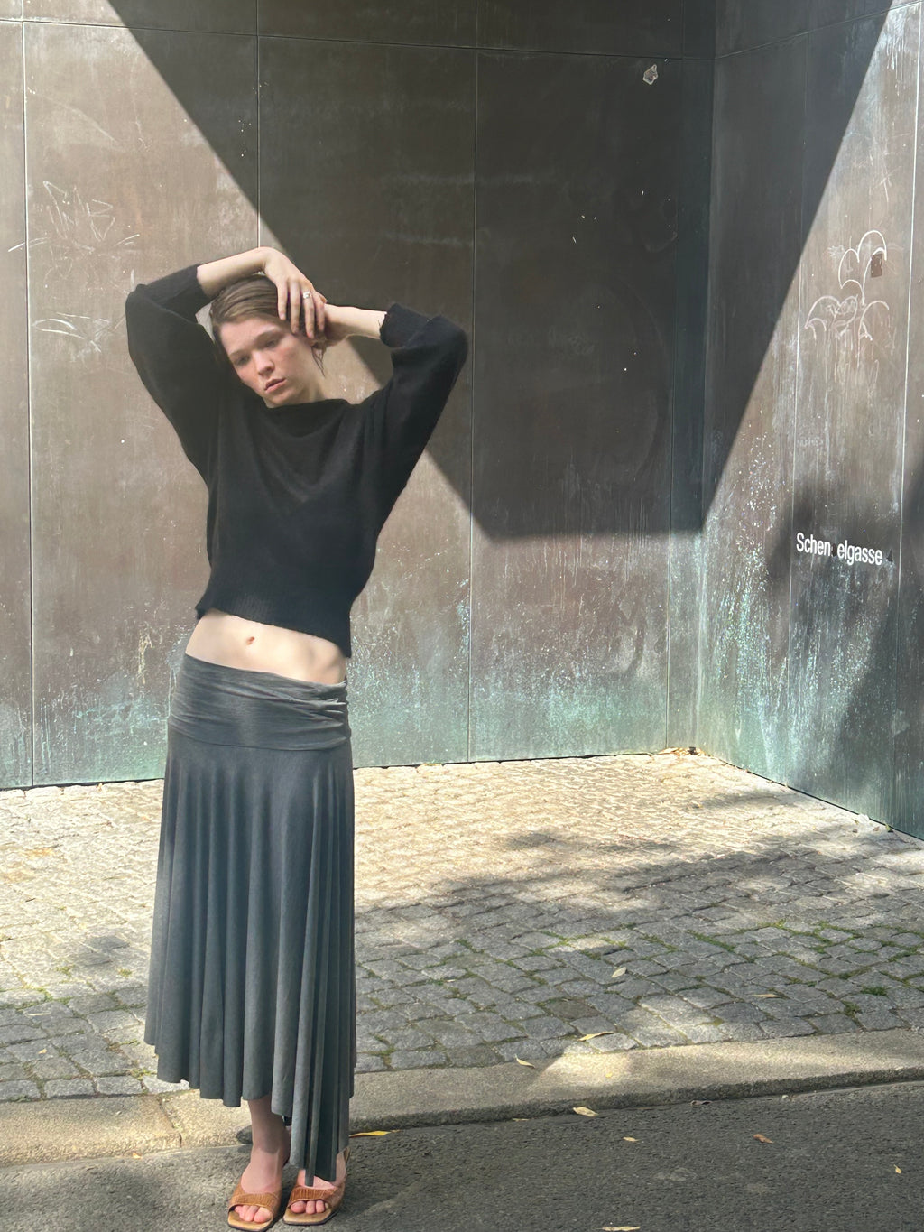 Cora Asymmetrical Viscose Midi Skirt – dark grey