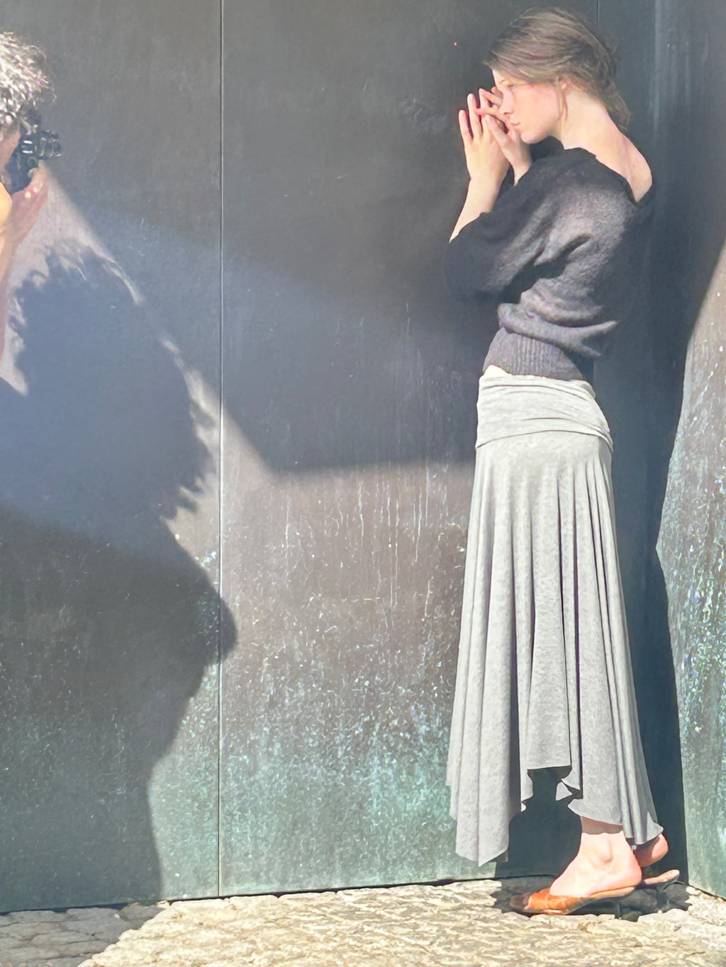 Cora Asymmetrical Viscose Midi Skirt – dark grey