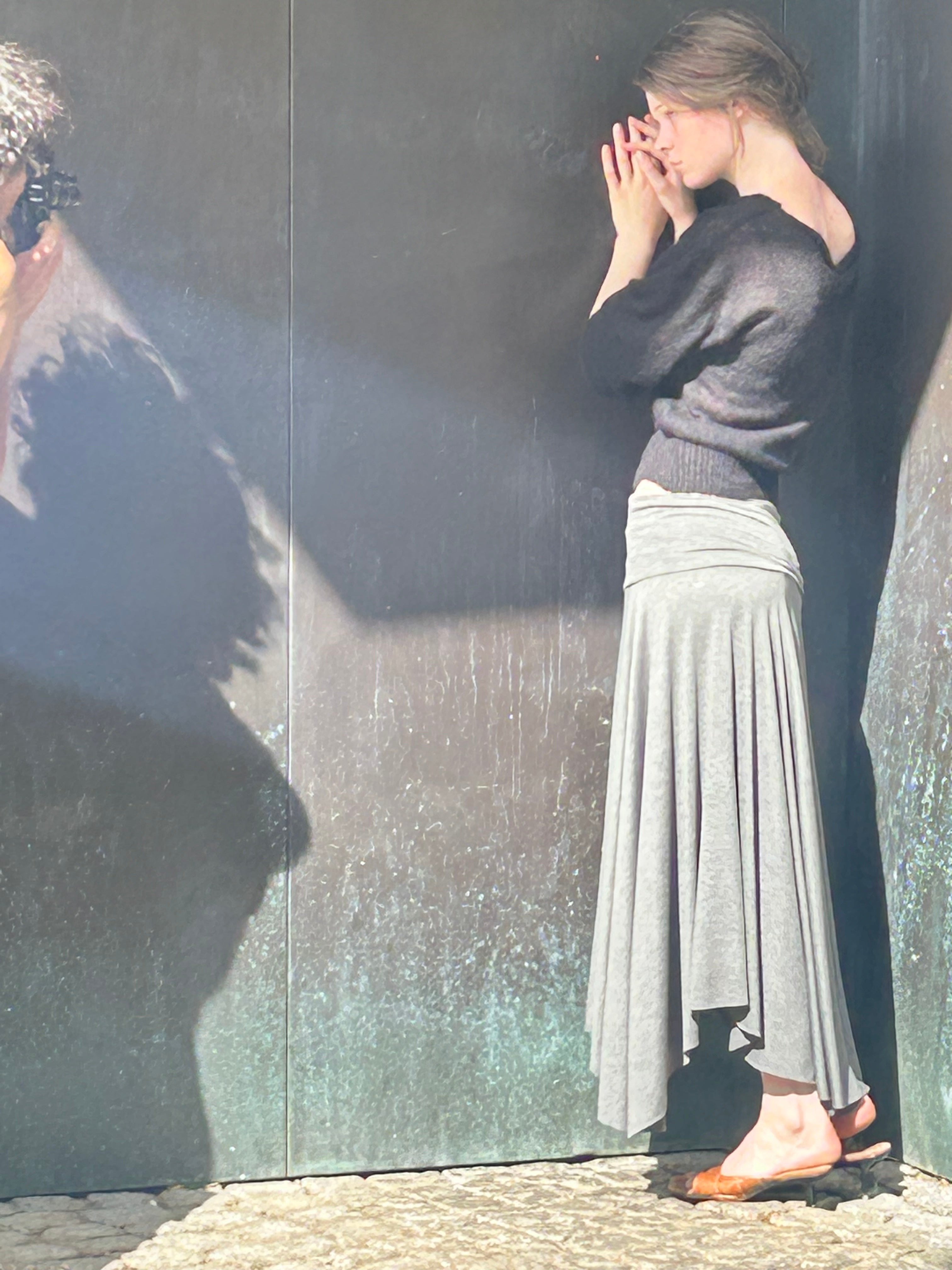 Cora Asymmetrical Viscose Midi Skirt – dark grey