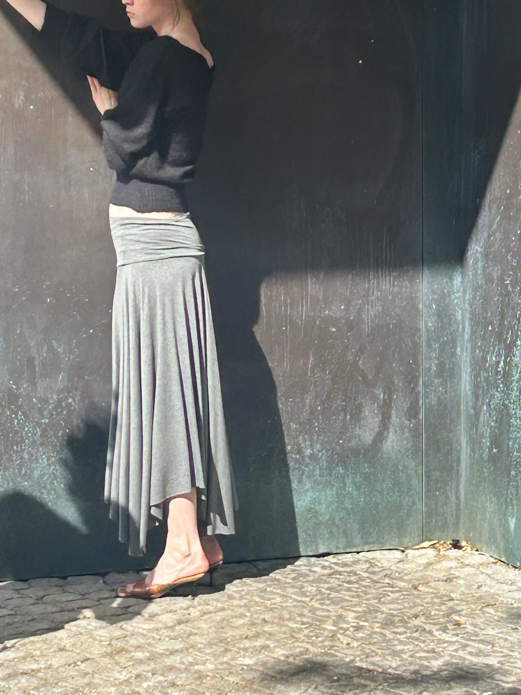 Cora Asymmetrical Viscose Midi Skirt – dark grey