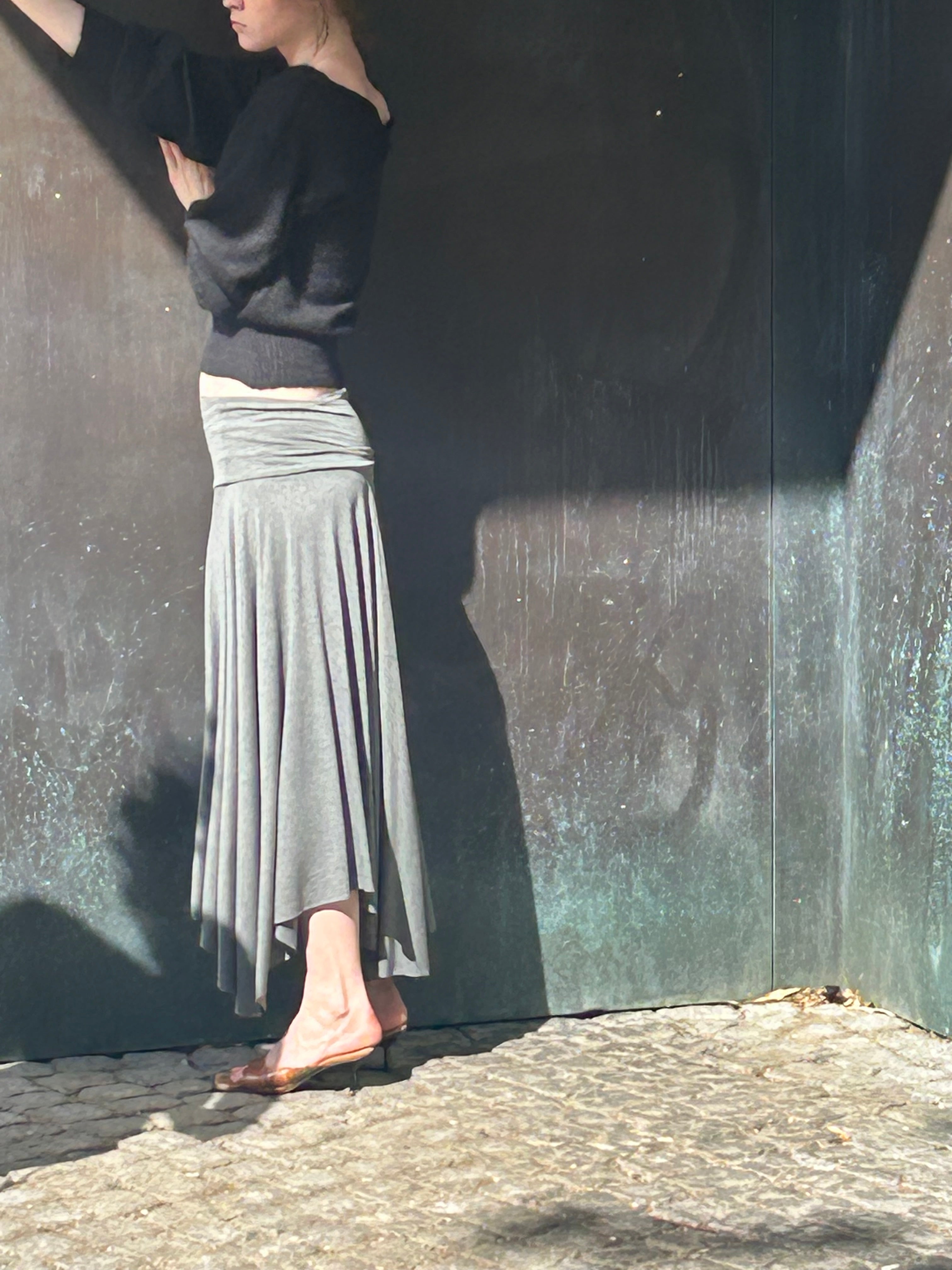 Cora Asymmetrical Viscose Midi Skirt – dark grey