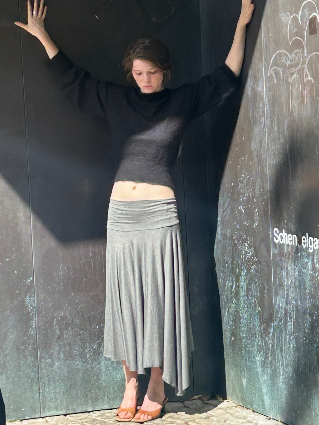 Cora Asymmetrical Viscose Midi Skirt – dark grey