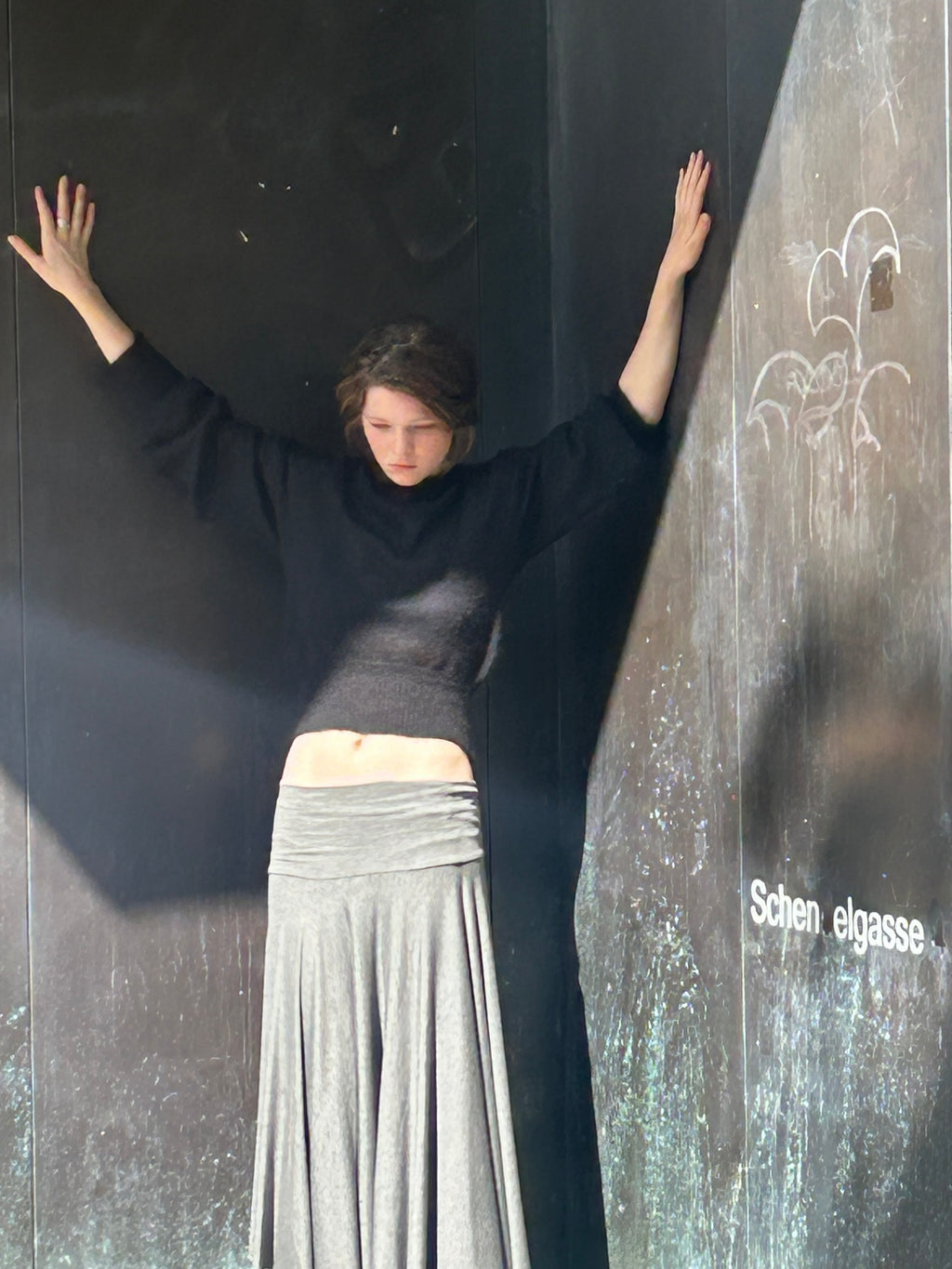 Cora Asymmetrical Viscose Midi Skirt – dark grey