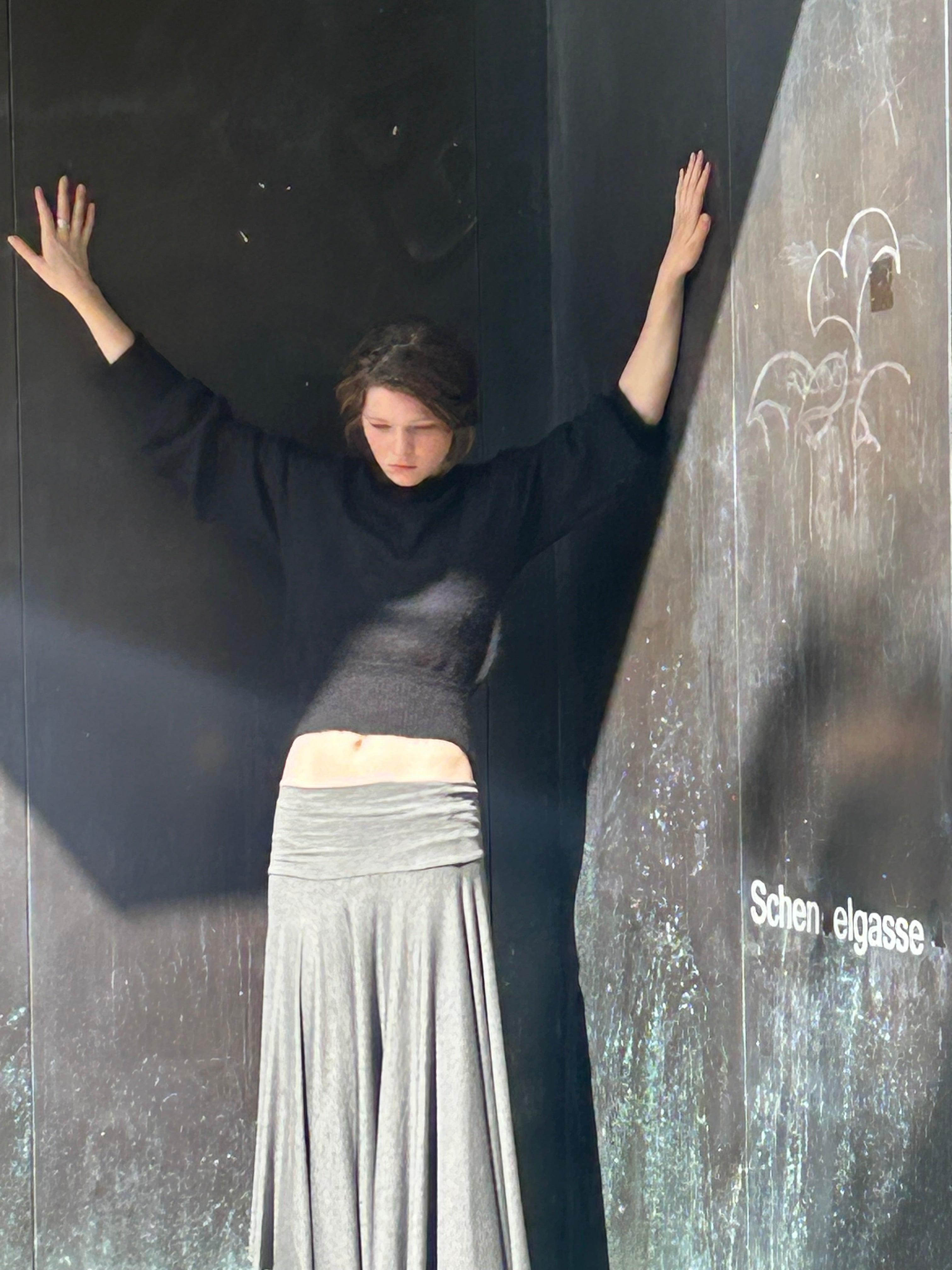 Cora Asymmetrical Viscose Midi Skirt – dark grey