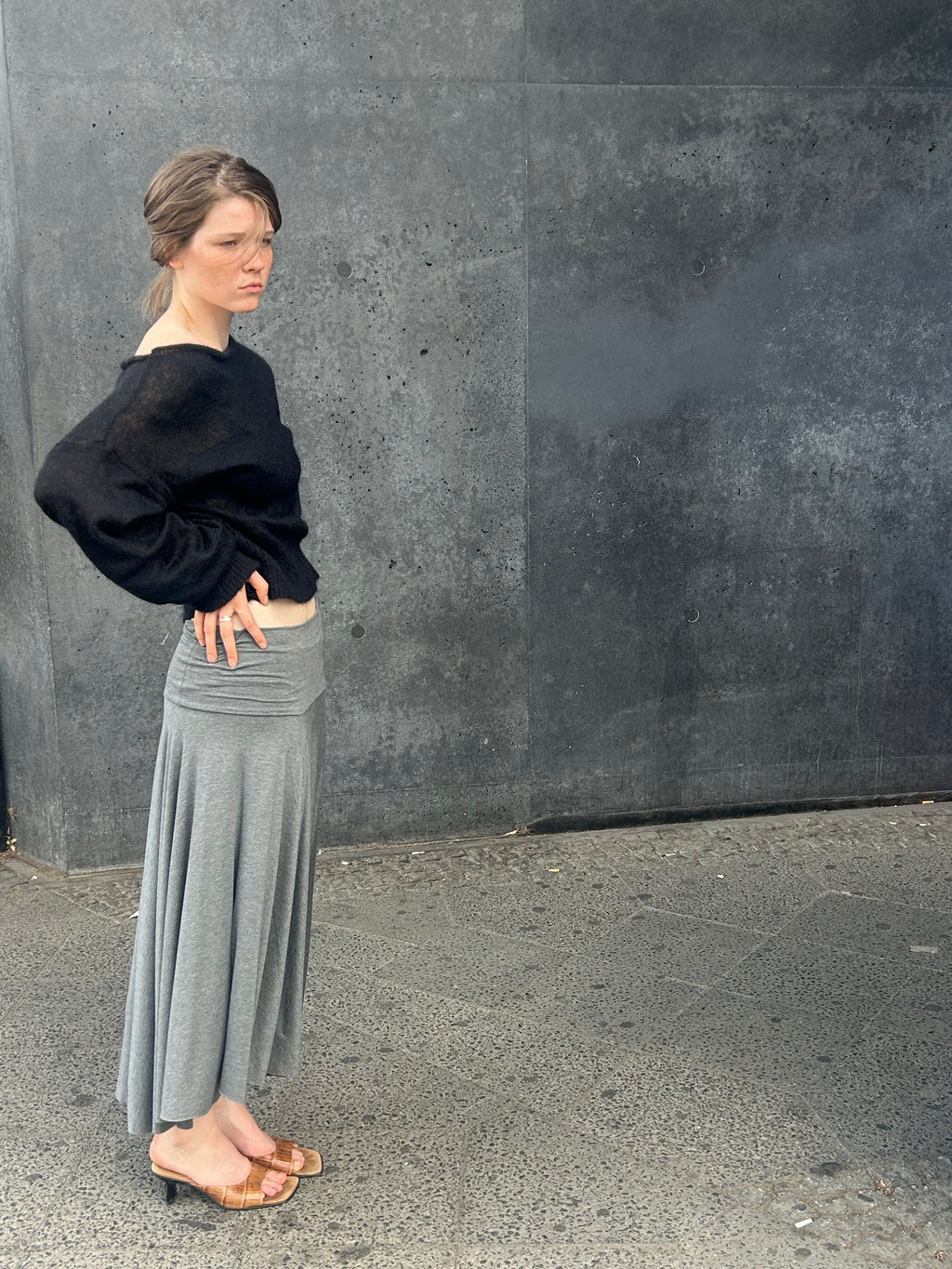 Cora Asymmetrical Viscose Midi Skirt – dark grey