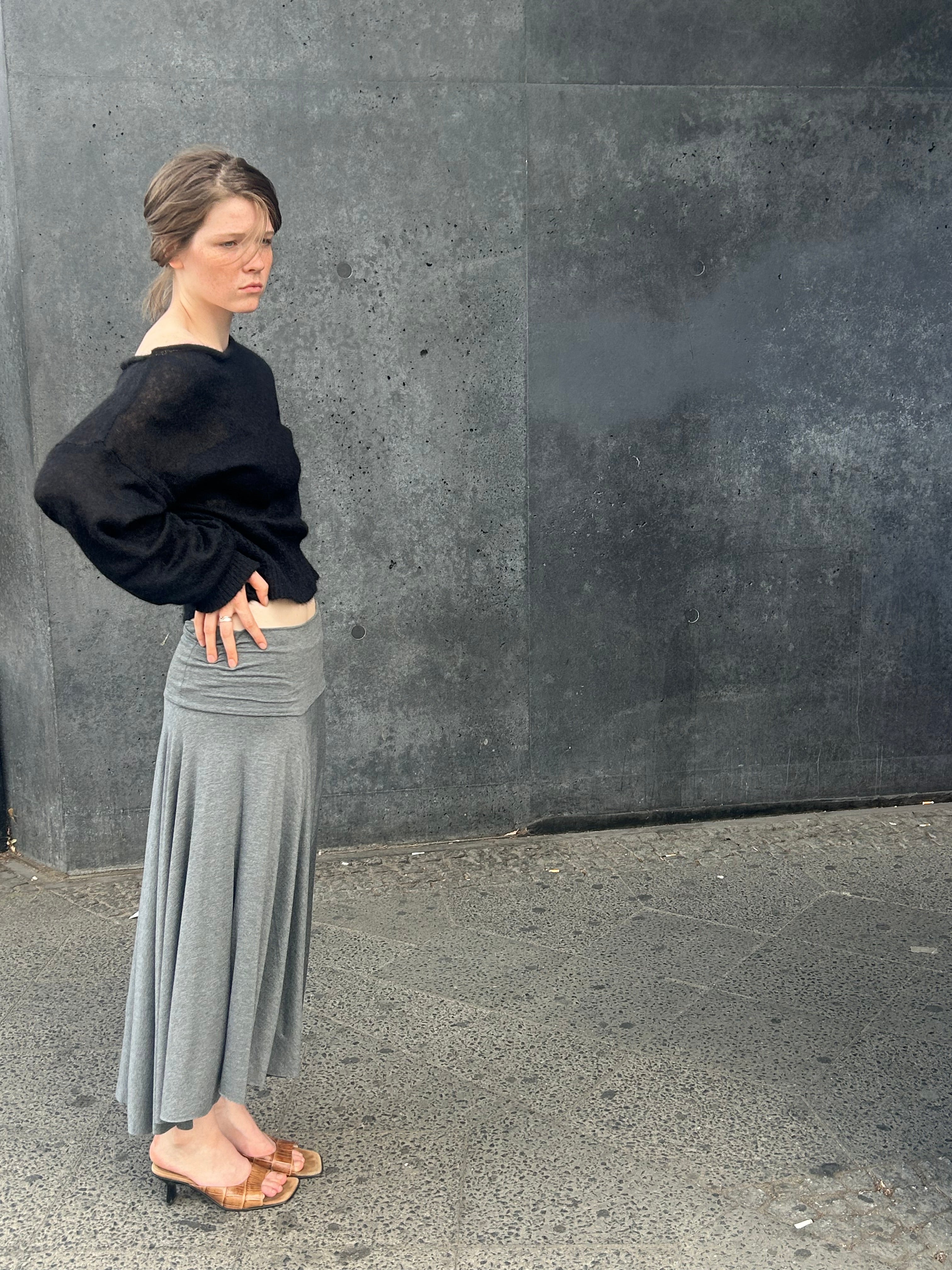 Cora Asymmetrical Viscose Midi Skirt – dark grey