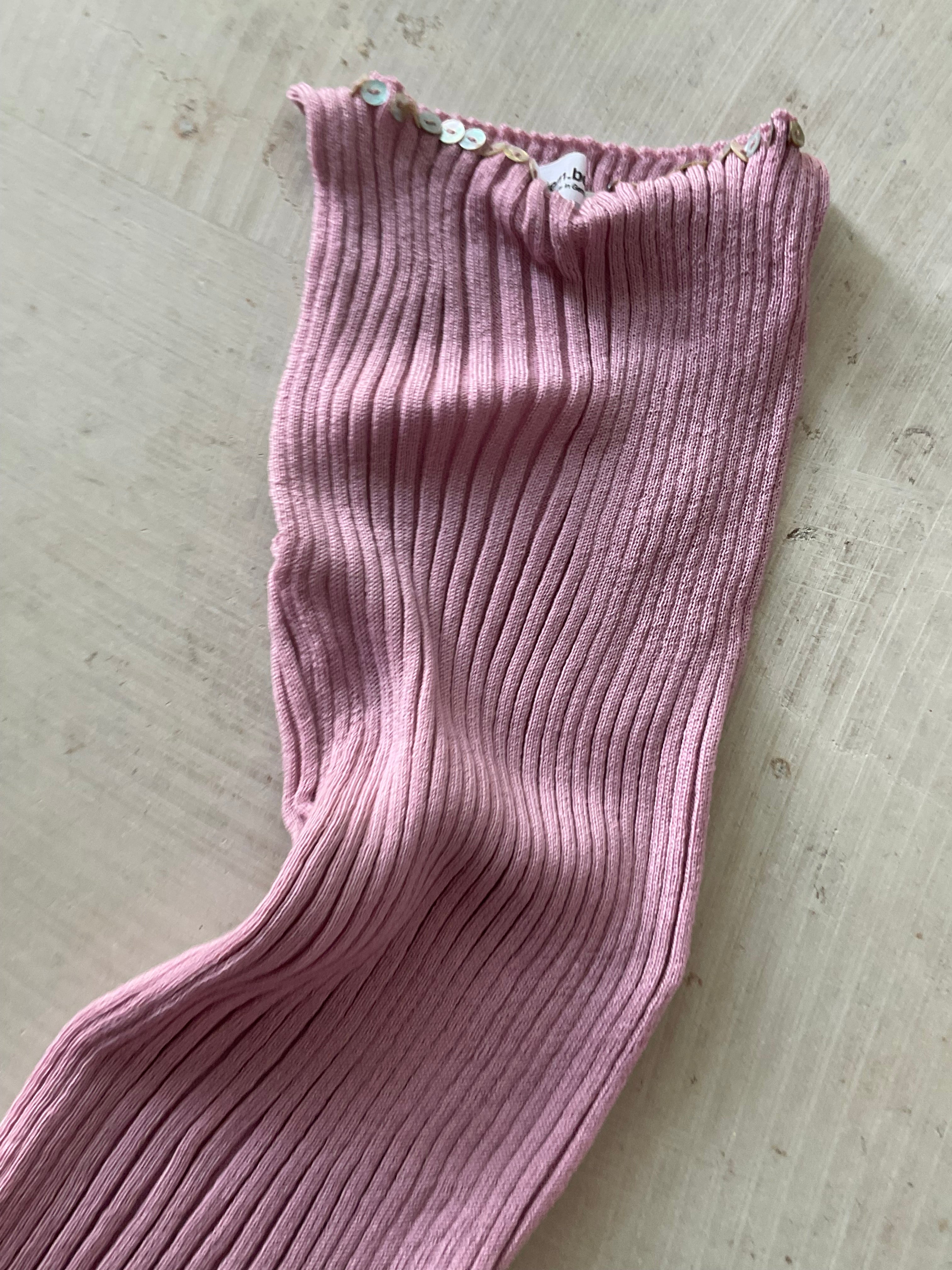 Merino Ribb Top with Pearl Button boat neck pink