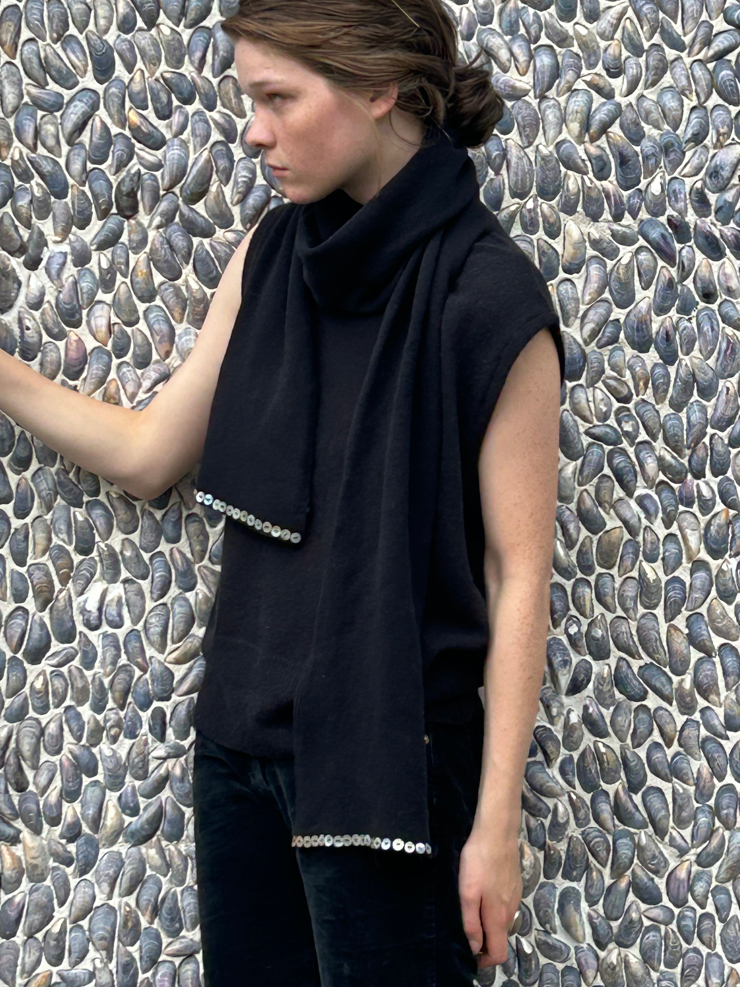 Merino Scarf with Mother-of-Pearl Buttons – Pre-Order