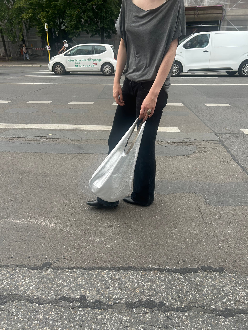 Silver Leather Hobo Vera