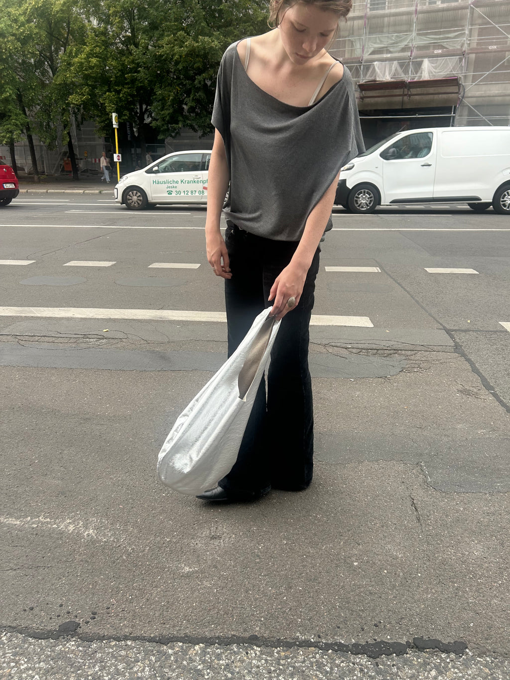 Silver Leather Hobo Vera
