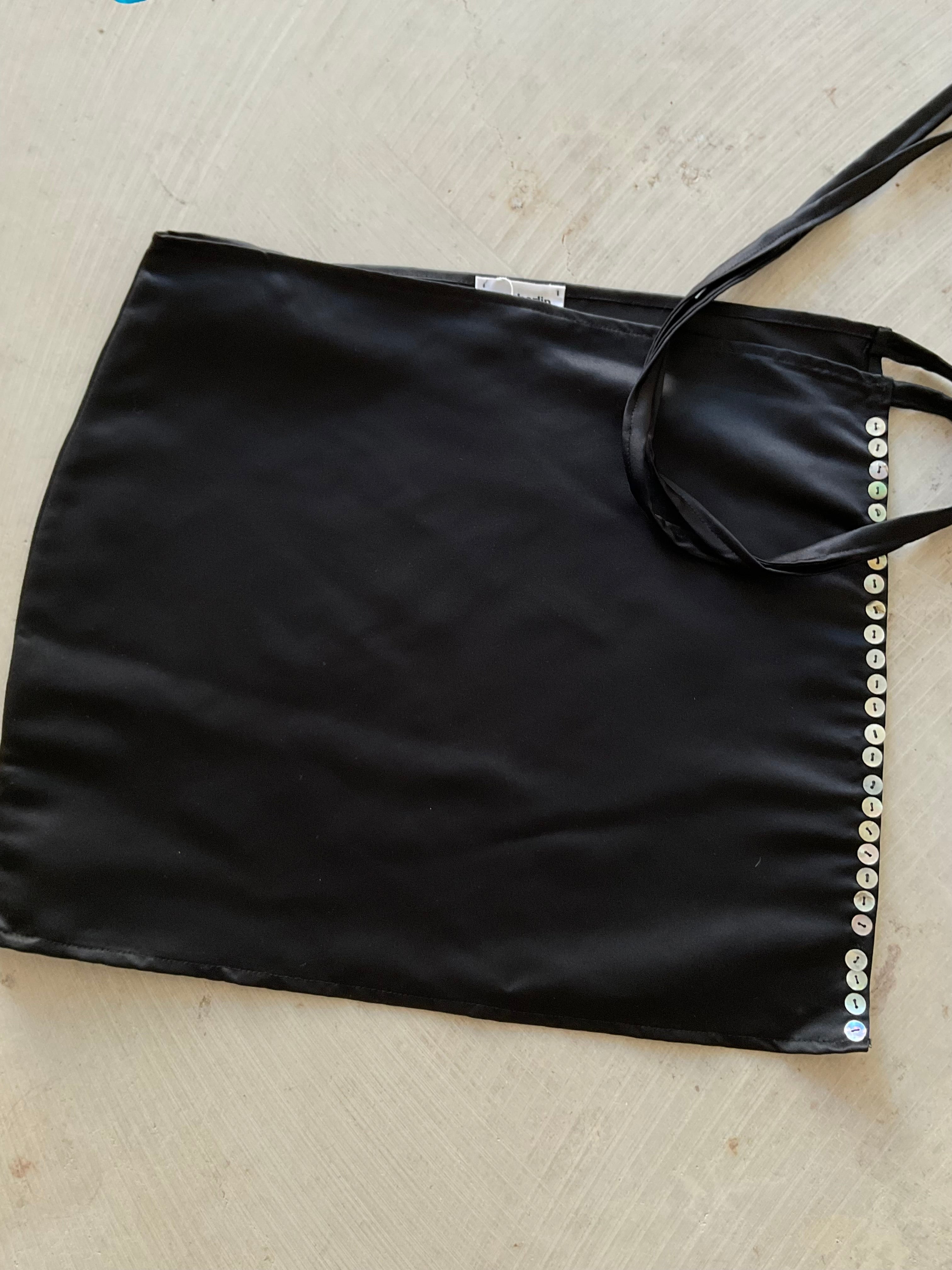 Apron skirt black satin with mother of pearl buttons