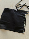 Apron skirt black satin with mother of pearl buttons