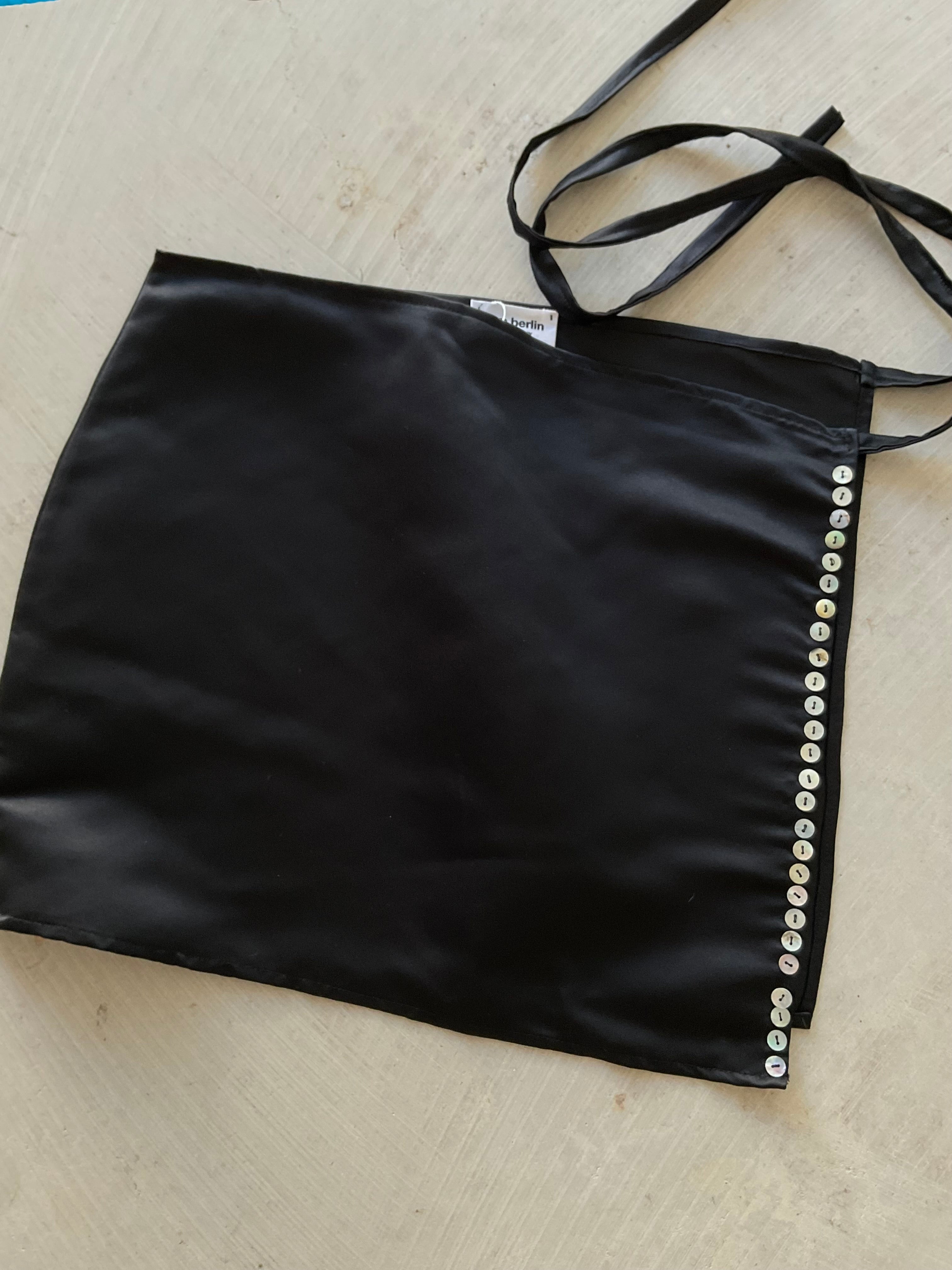 Apron skirt black satin with mother of pearl buttons