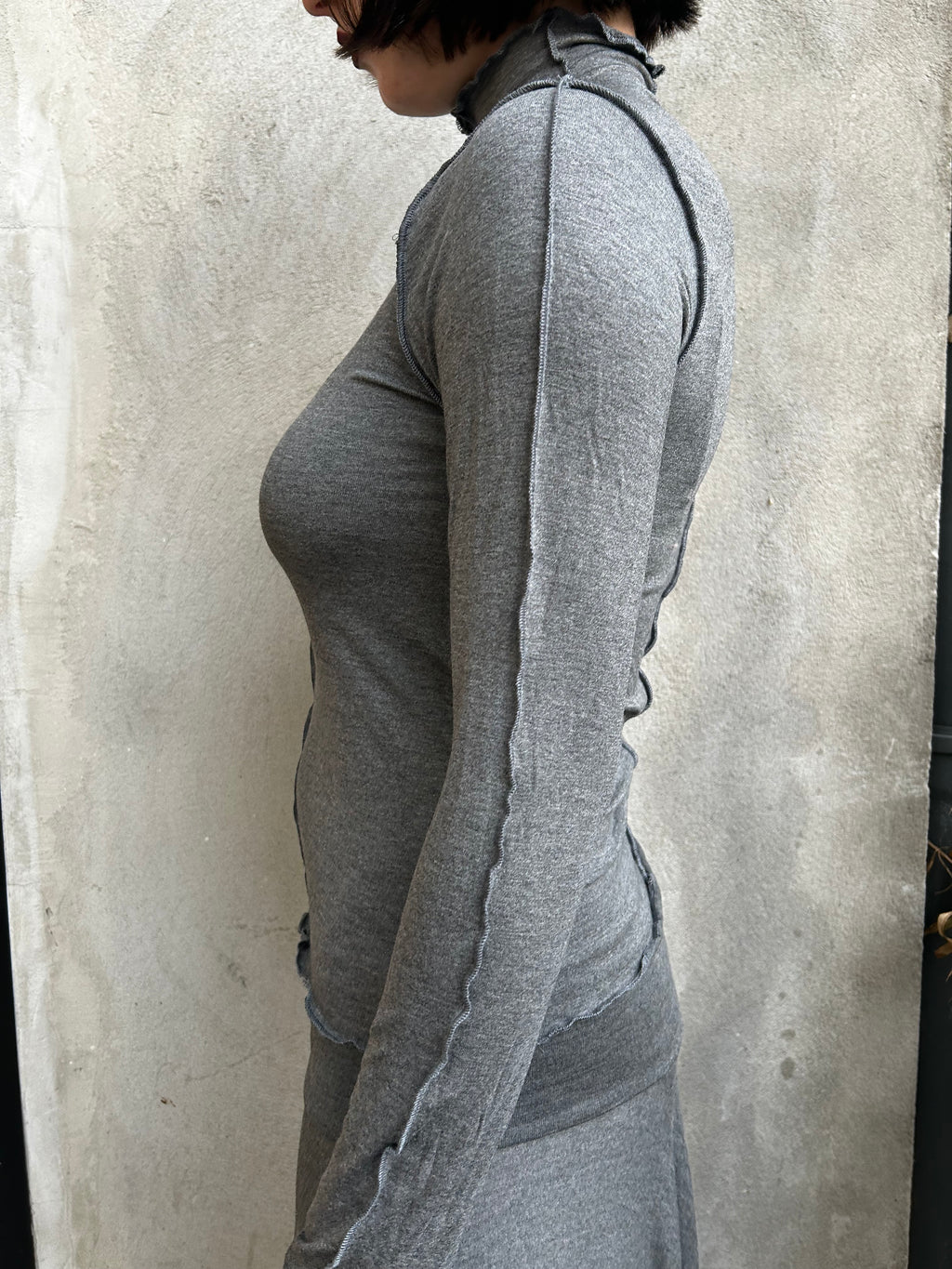 Sia Grey Viscose Turtleneck Long Sleeve Top