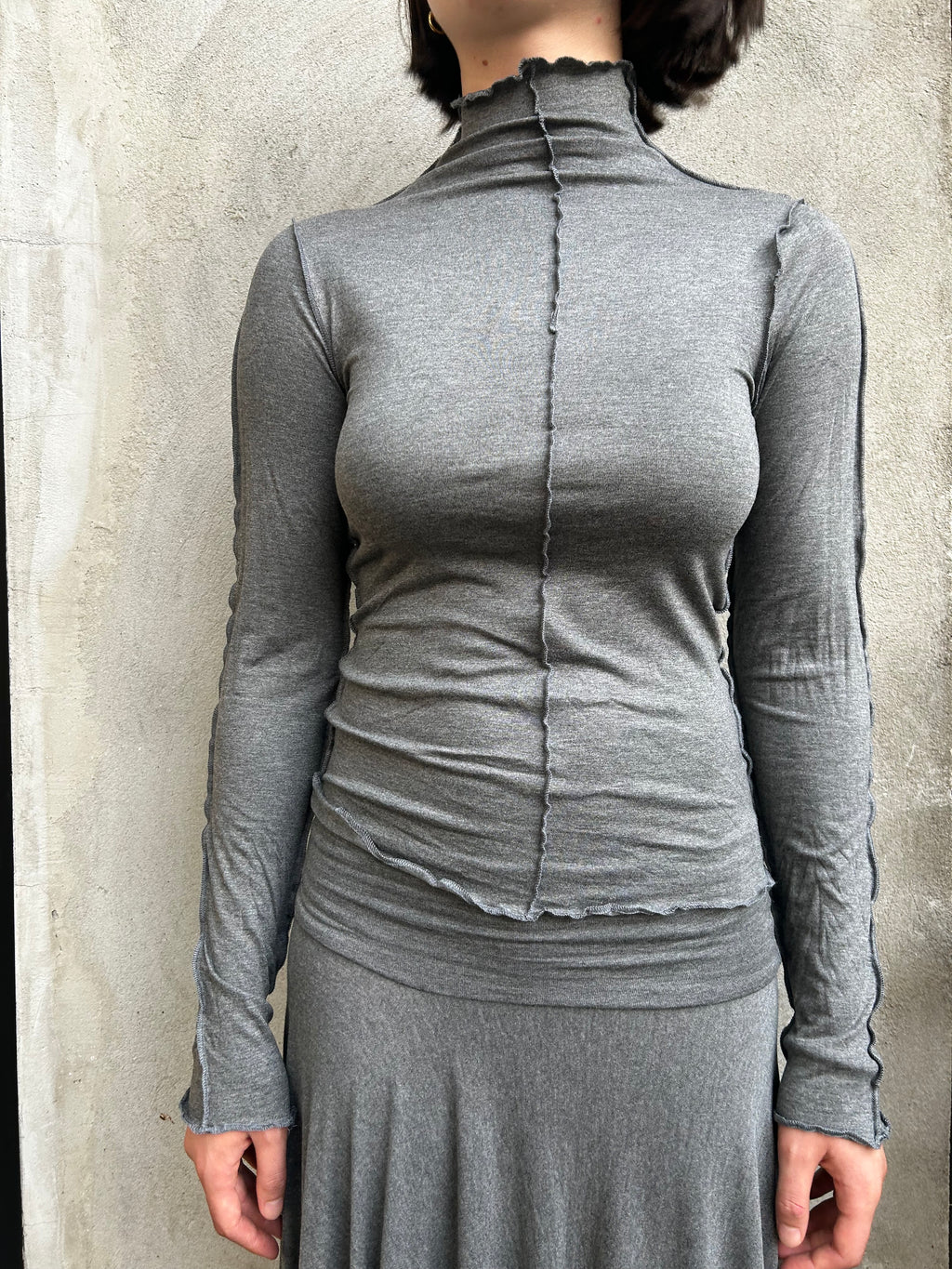 Sia Grey Viscose Turtleneck Long Sleeve Top