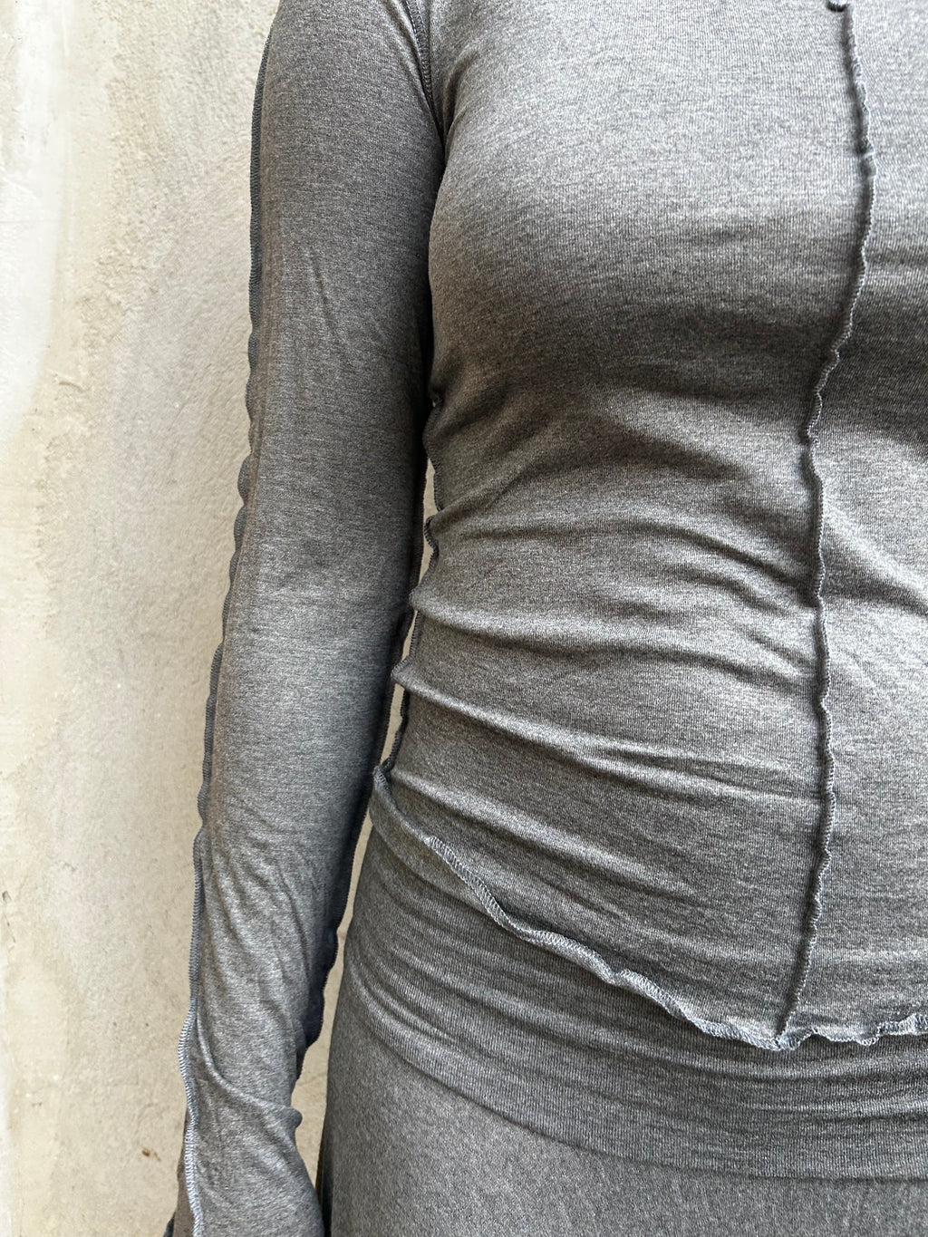 Sia Grey Viscose Turtleneck Long Sleeve Top