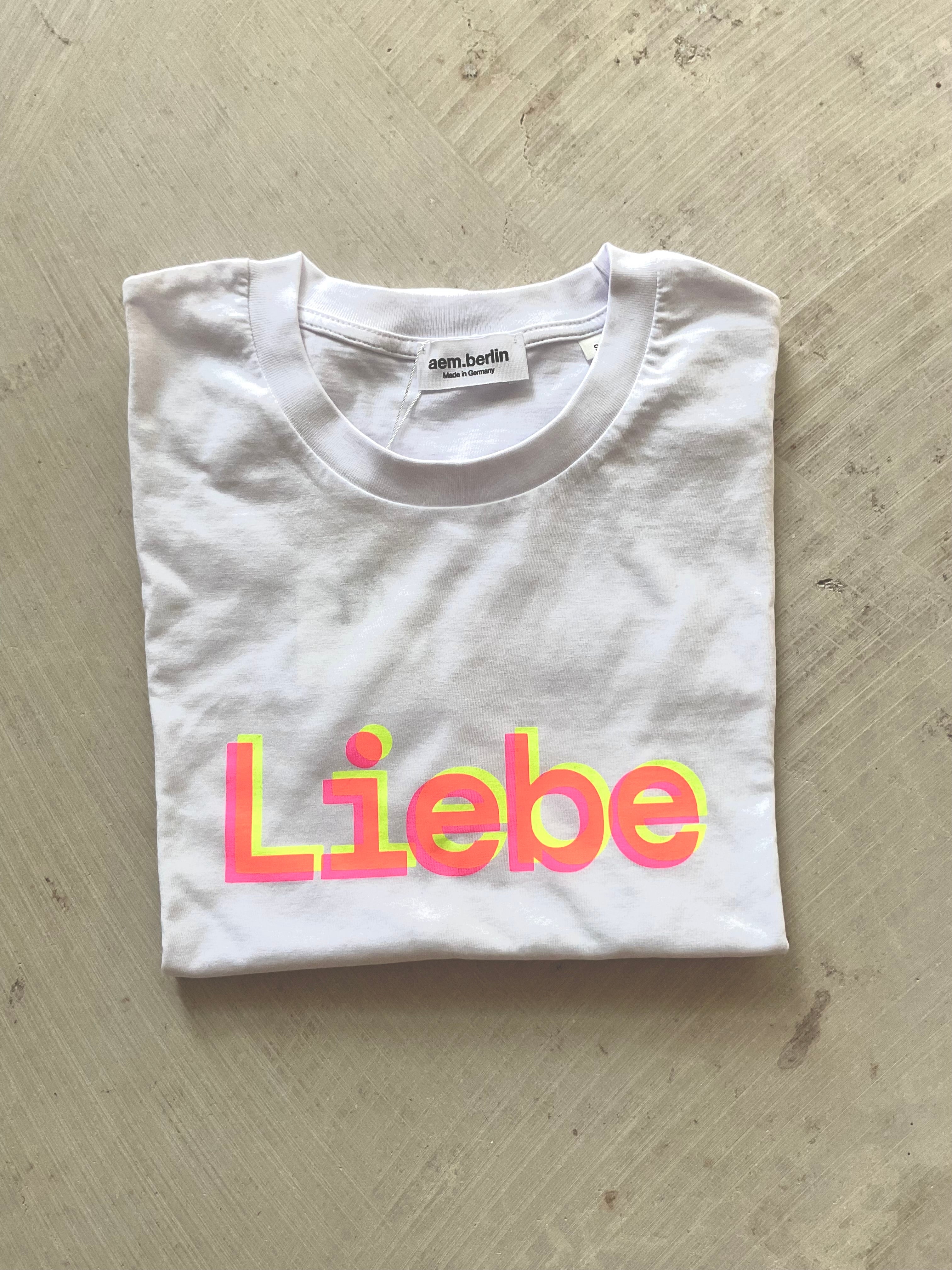 AEM  tshirt LIEBE white with orange yellow letters