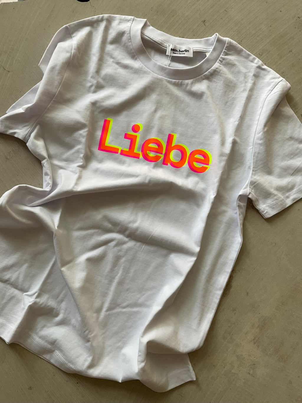 AEM  tshirt LIEBE white with orange yellow letters