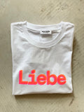 AEM  tshirt LIEBE white with orange pink letters