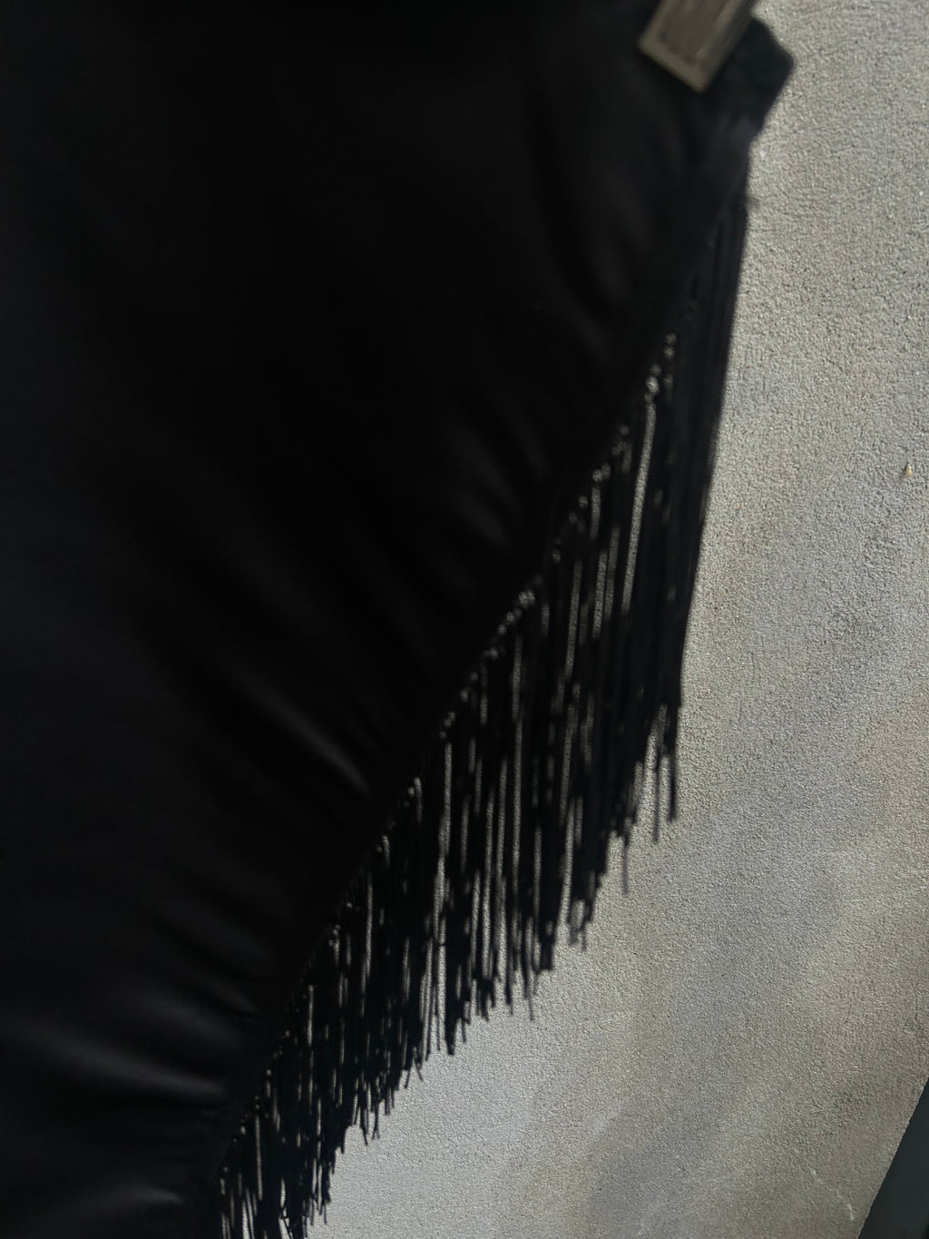 Black Satin Apron Skirt with Fringes
