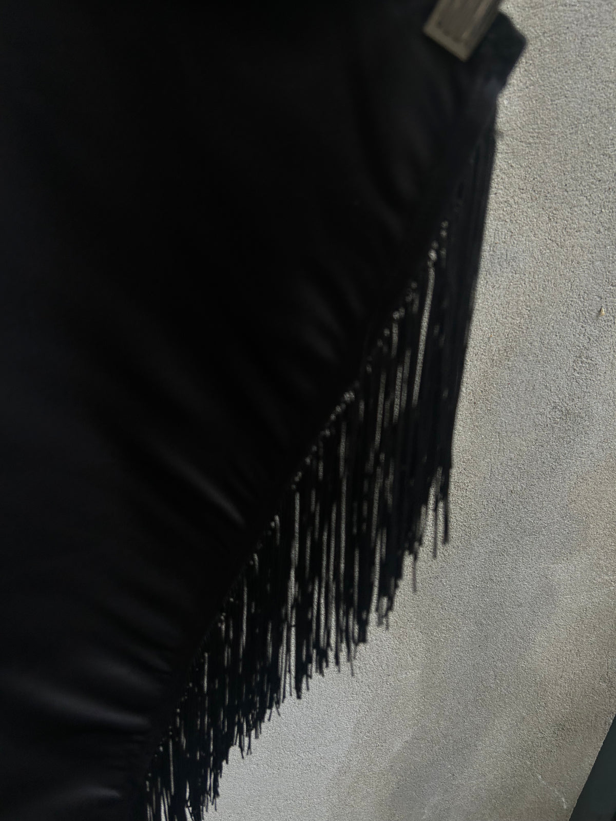 Black Satin Apron Skirt with Fringes