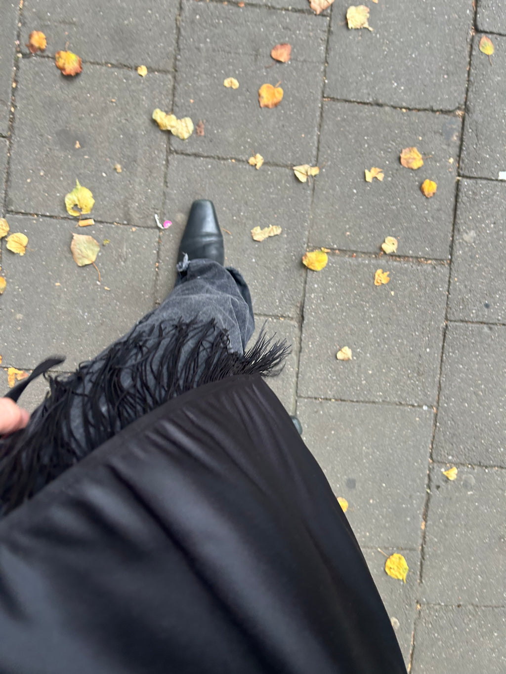 Black Satin Apron Skirt with Fringes