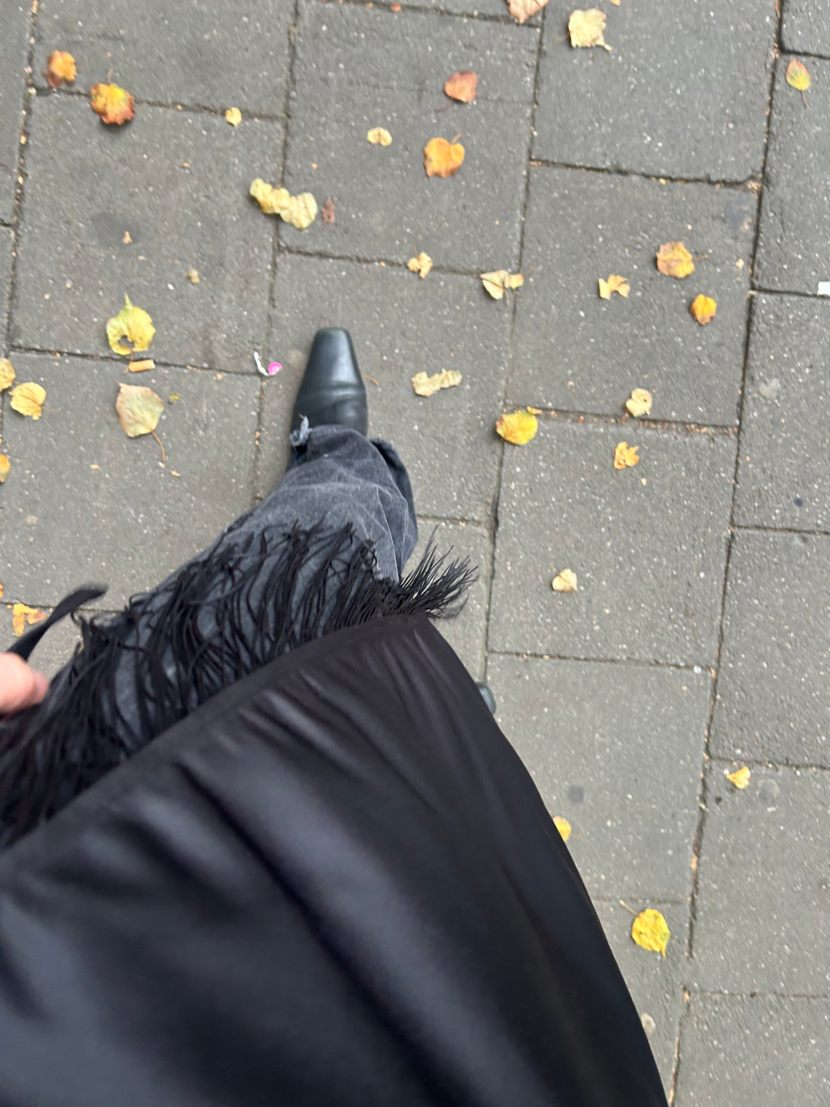 Black Satin Apron Skirt with Fringes