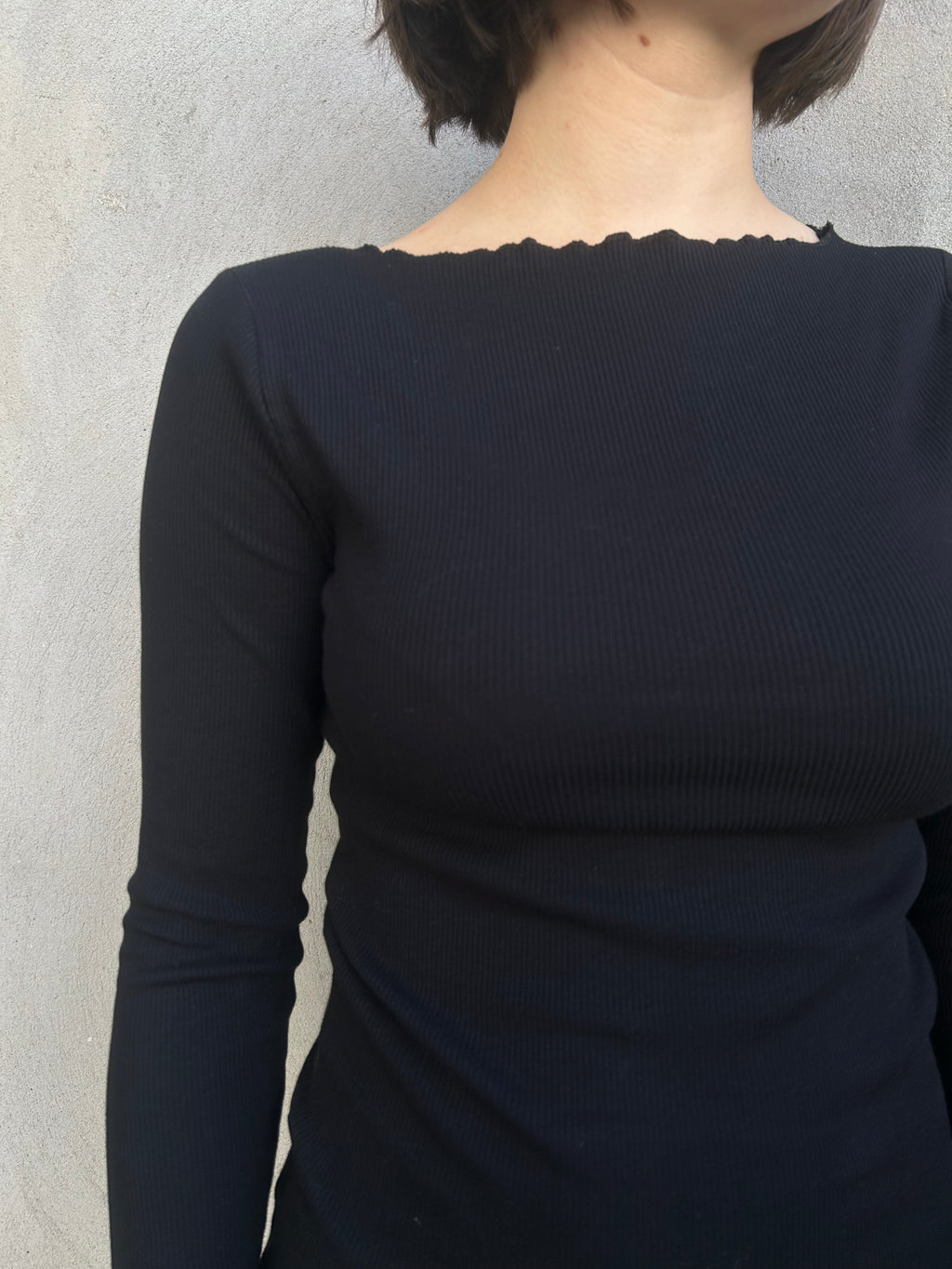 Anais Ribbed Cotton Long Sleeve Top – Black