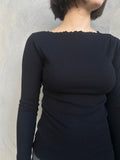 Anais Ribbed Cotton Long Sleeve Top – Black