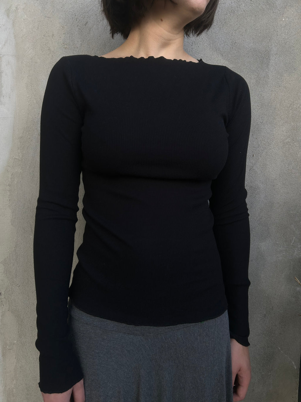 Anais Ribbed Cotton Long Sleeve Top – Black