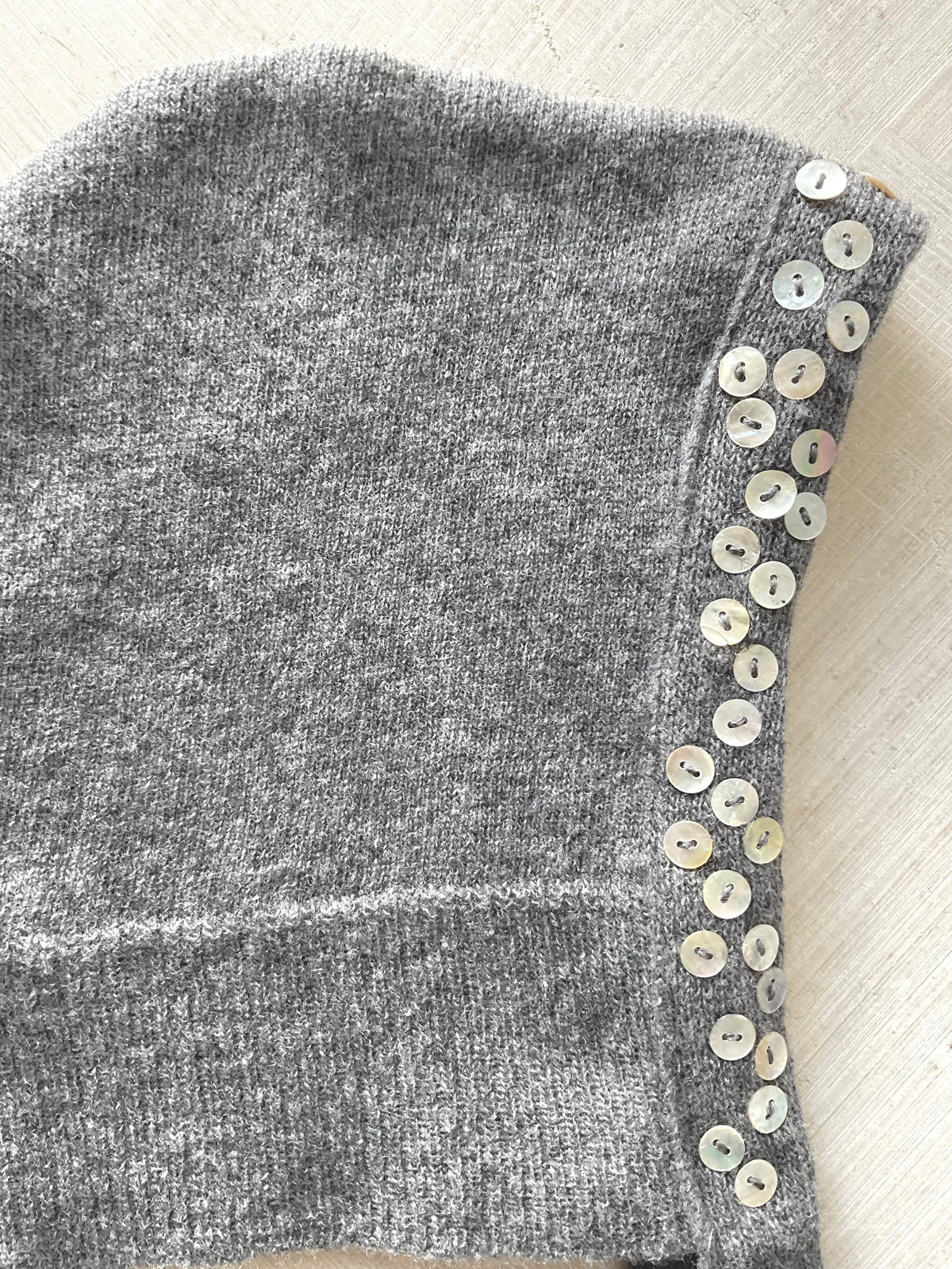 Merino Wool Bonnet with Mother-of-Pearl Buttons – Handmade in Berlin Grey