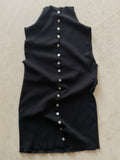 Mara Black Cotton Rib Sleeveless Top with Buttons