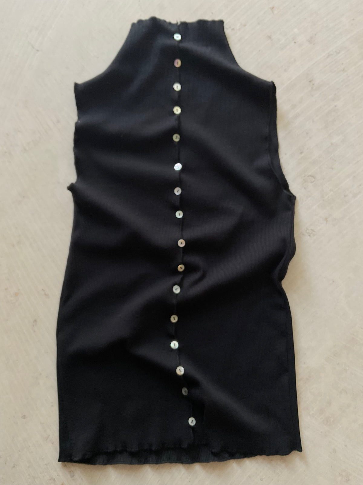 Mara Black Cotton Rib Sleeveless Top with Buttons