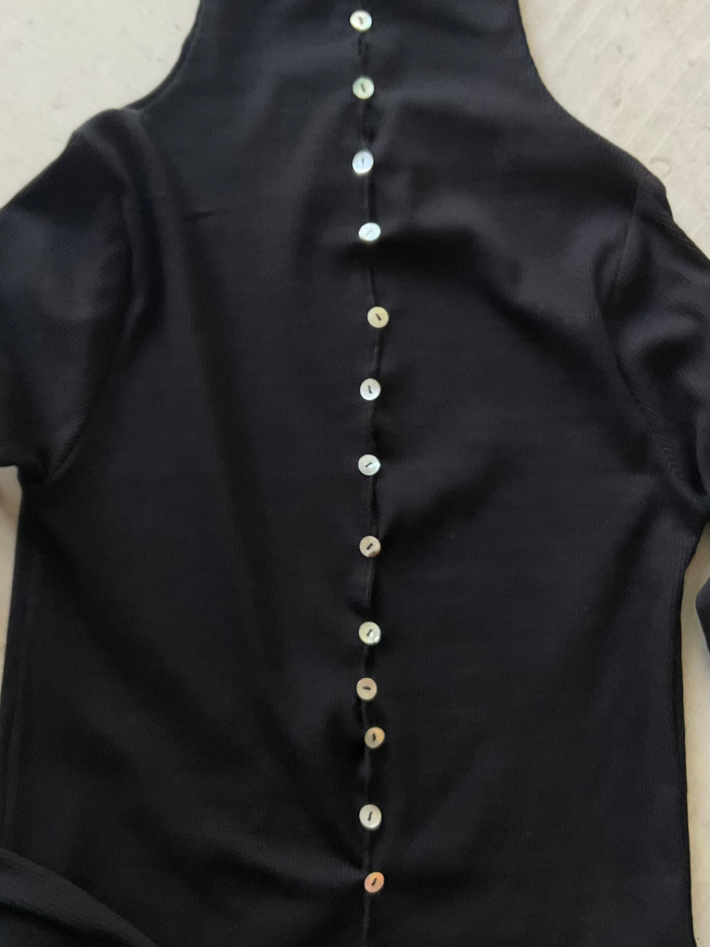 Mara Black Cotton Rib Long Sleeve Top with Buttons