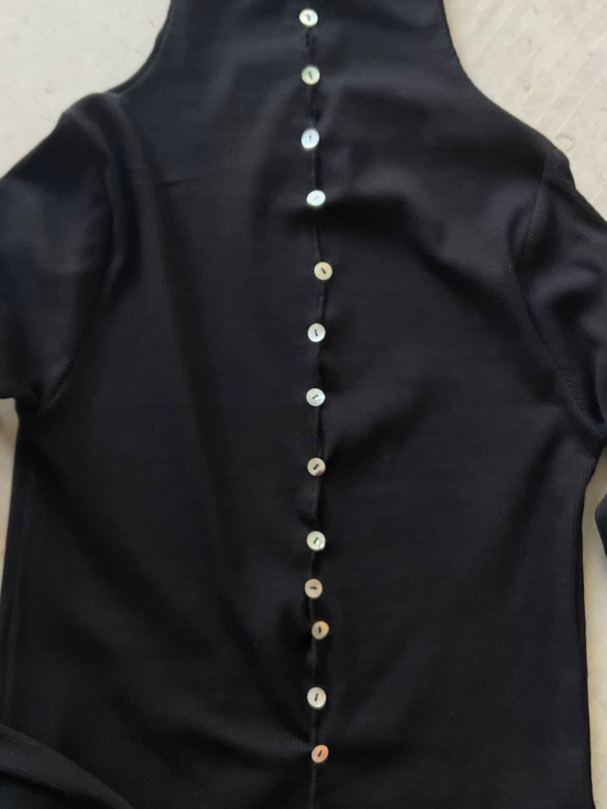 Mara Black Cotton Rib Long Sleeve Top with Buttons