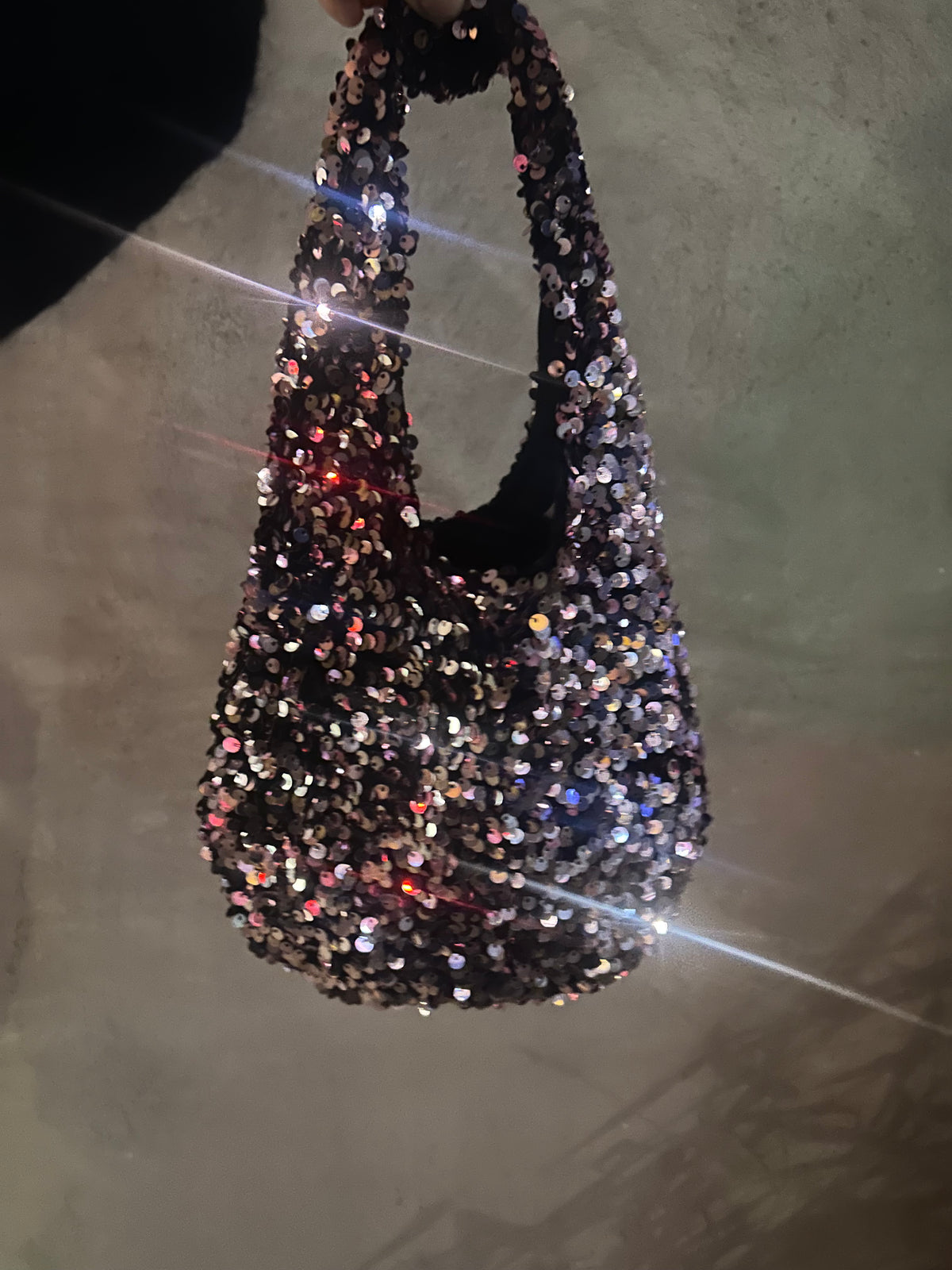 Mini Moonlight Hobo – Champagne Pink Sequin Handbag