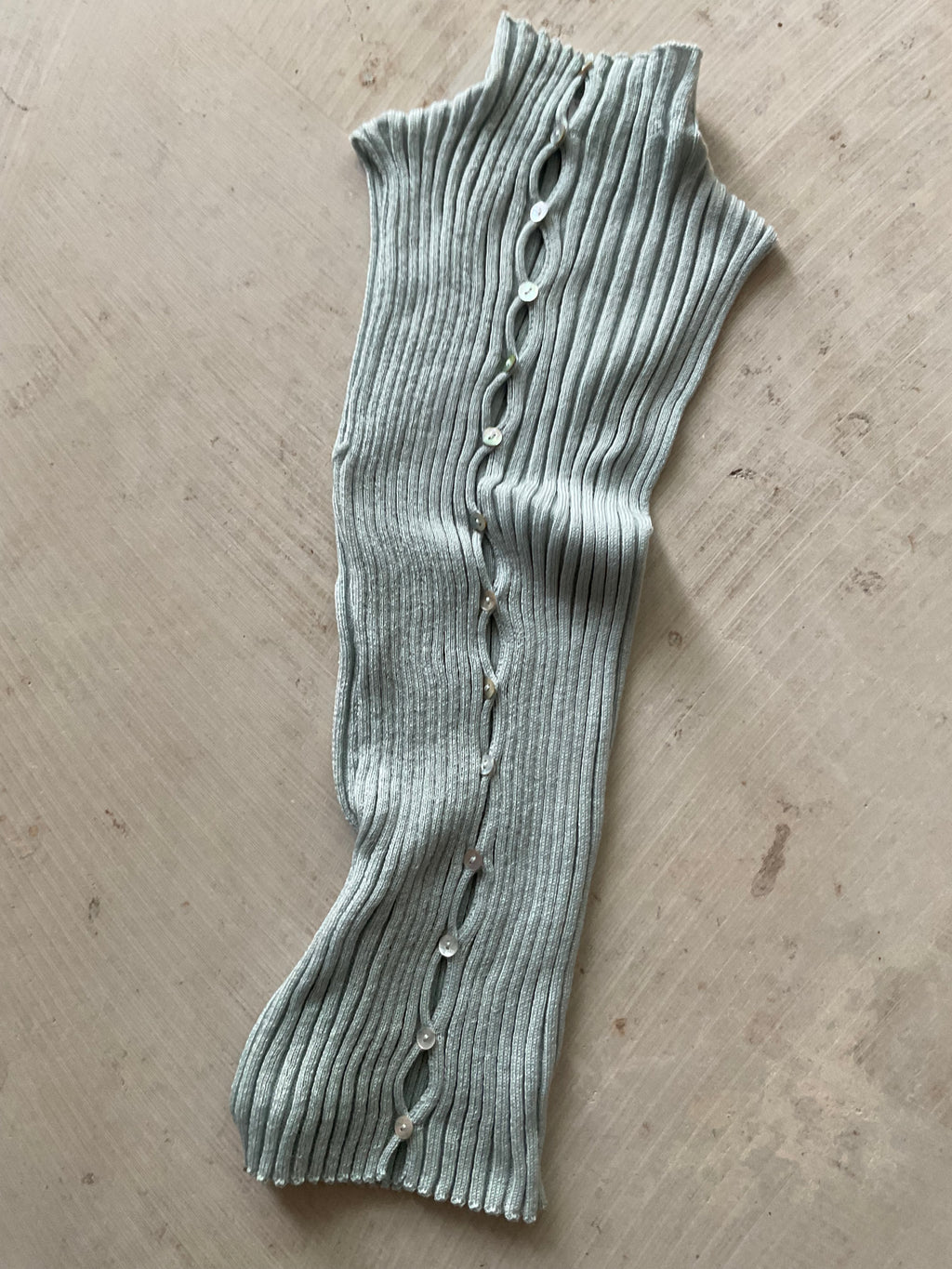 Merino Rib Top with Pearl Buttons high neck     Silver Sage