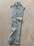 Merino Rib Top with Pearl Buttons high neck     Silver Sage