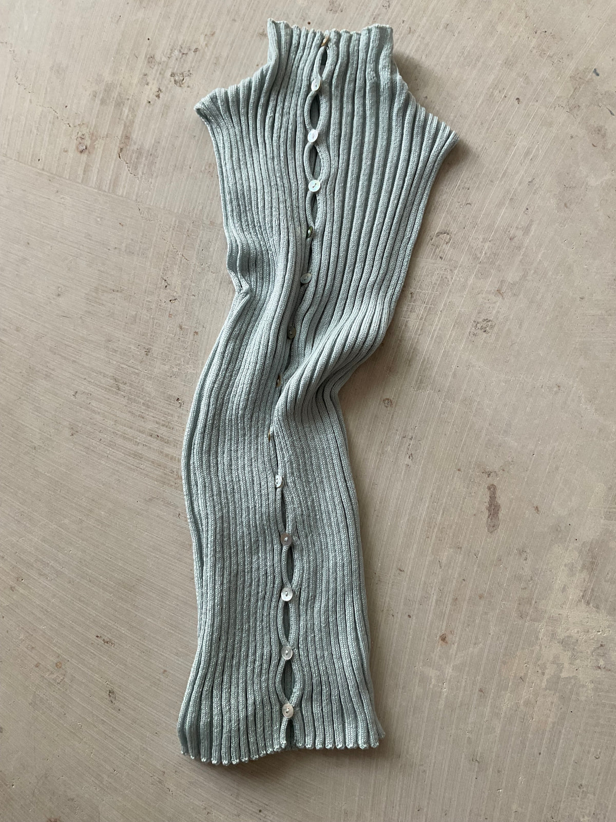 Merino Rib Top with Pearl Buttons high neck     Silver Sage