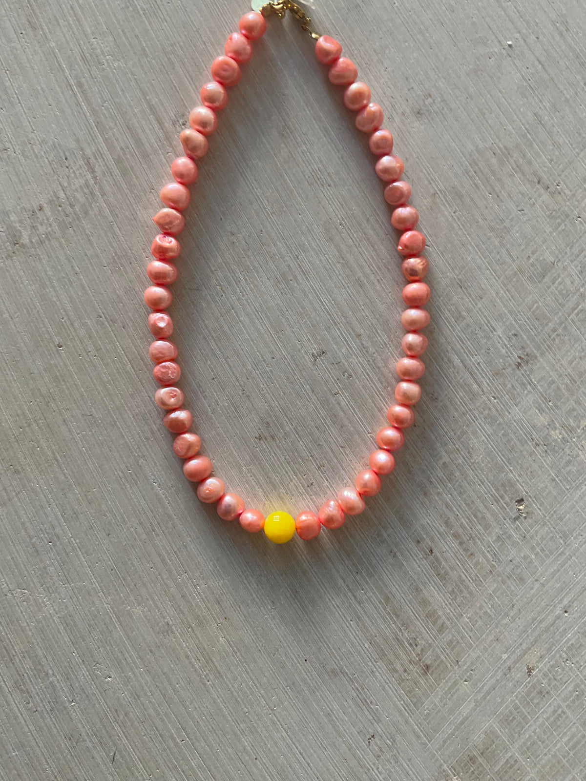 Dyed Freshwater Pearl Necklace with Yellow Bead